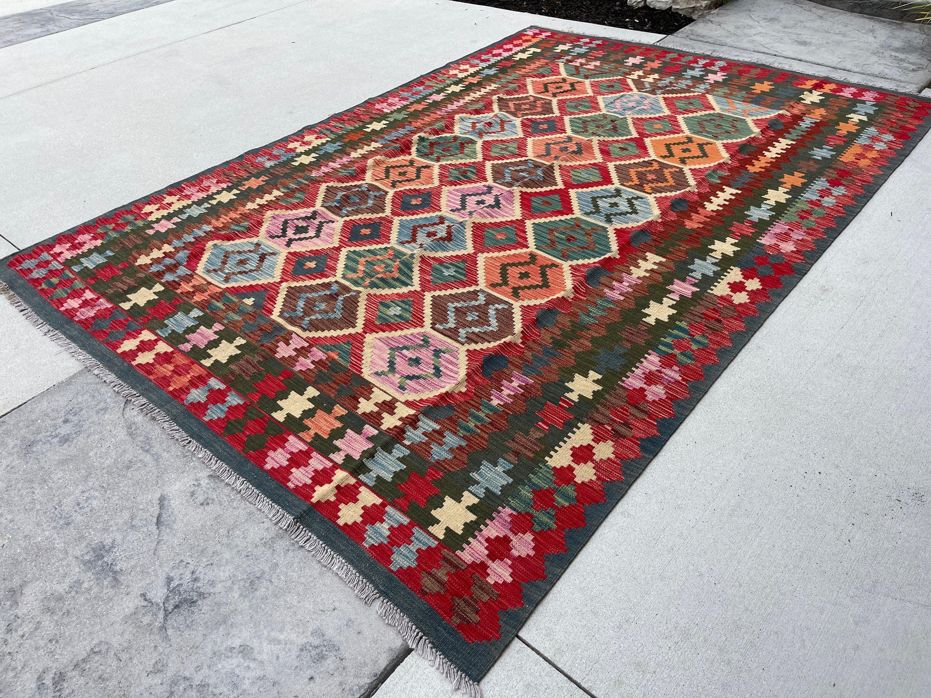 7x10 (215x305) Handmade Afghan Kilim Flatweave Rug 