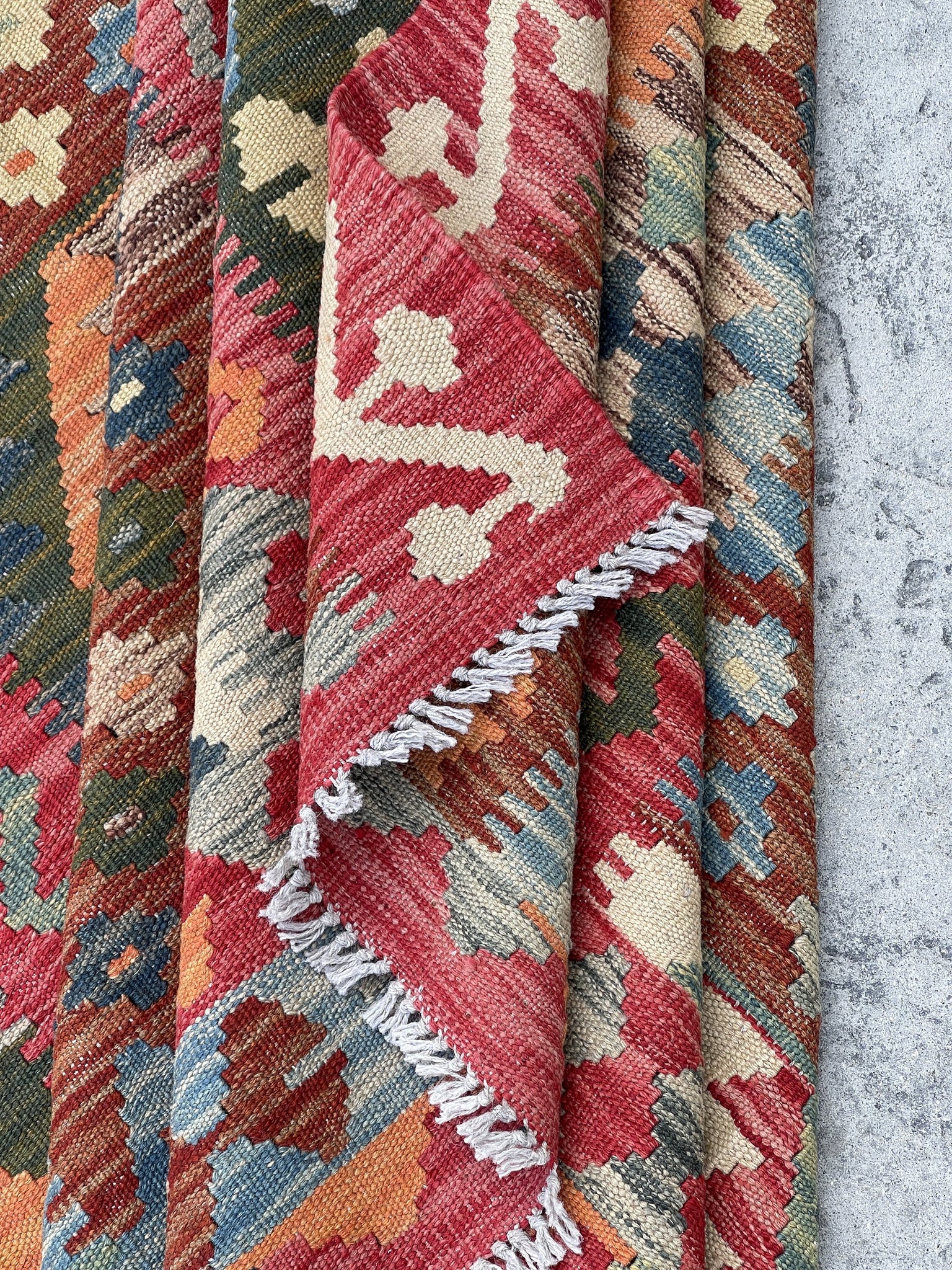 7x10 (215x305) Handmade Afghan Kilim Flatweave Rug | Brown Red Orange Green | Boho Tribal Moroccan Outdoor Wool Knotted Woven Turkish