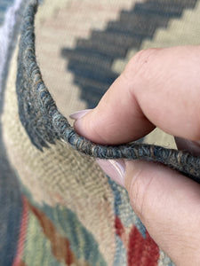 7x10 (215x305) Handmade Afghan Kilim Flatweave Rug | Teal Blue Red Ivory Brown | Boho Tribal Moroccan Outdoor Wool Knotted Woven