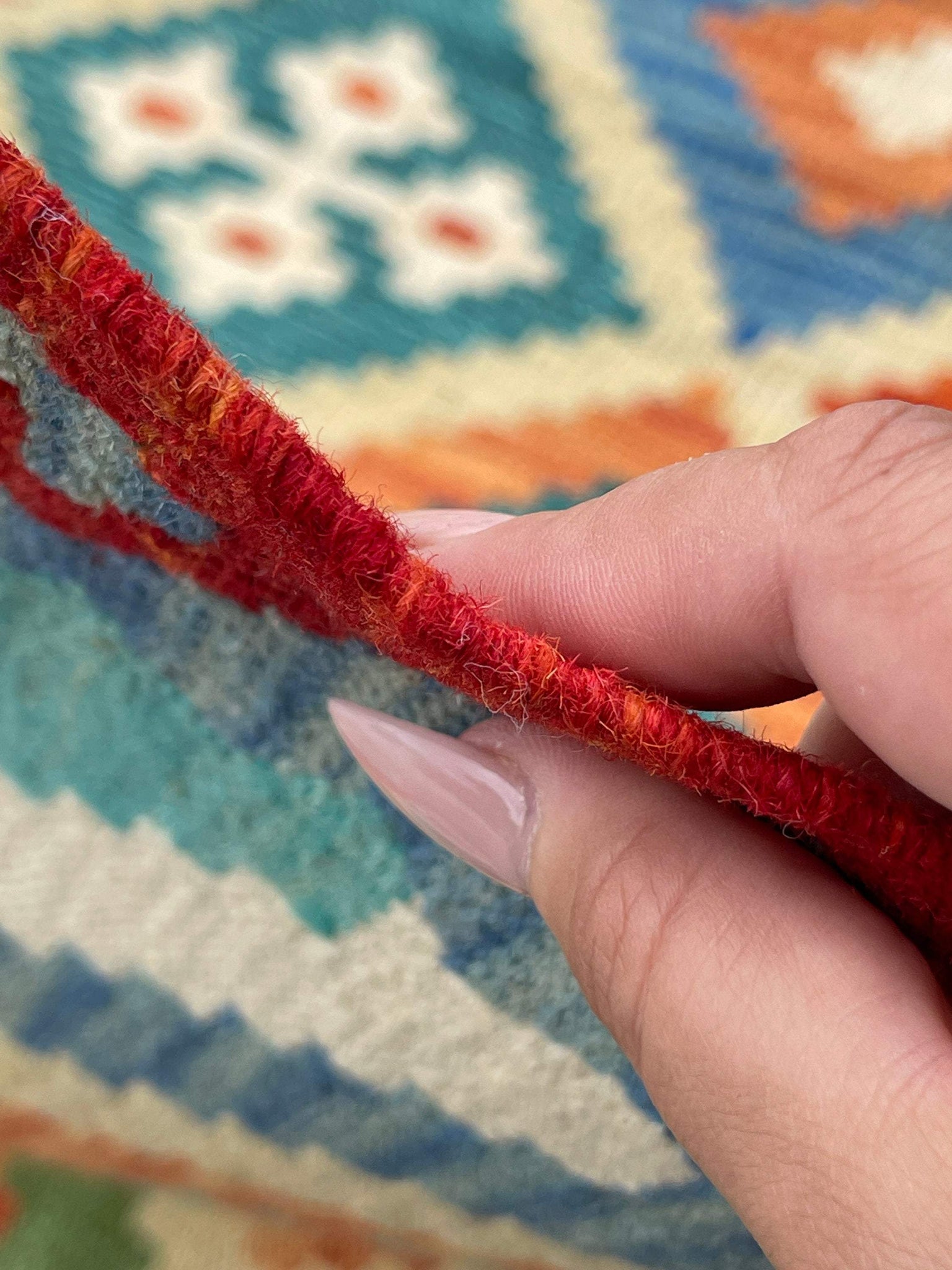 7x10 (215x305) Handmade Afghan Kilim Flatweave Rug | Orange Green Ivory Blue Colorful | Boho Tribal Moroccan Outdoor Wool Knotted Woven