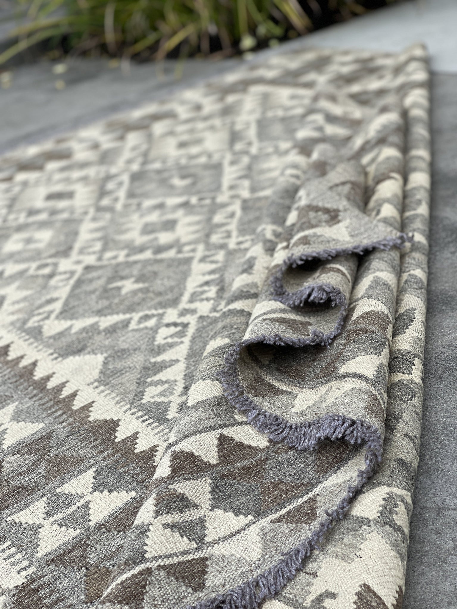 5x7 (150x200) Handmade Kilim Afghan Rug | Light Grey Gray Ivory Brown Neutral | Flatweave Tribal Nomadic Turkish Moroccan Outdoor Wool