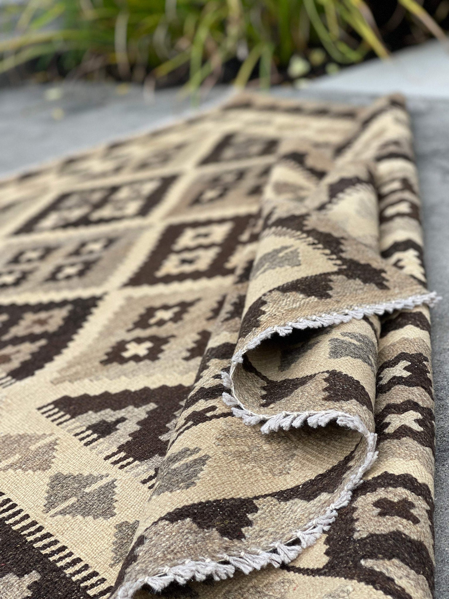 3x5 (120x150) Handmade Afghan Kilim Runner Rug | Ivory Coffee Brown | Flatweave Flat Weave Tribal Turkish Oushak Moroccan Oriental Wool
