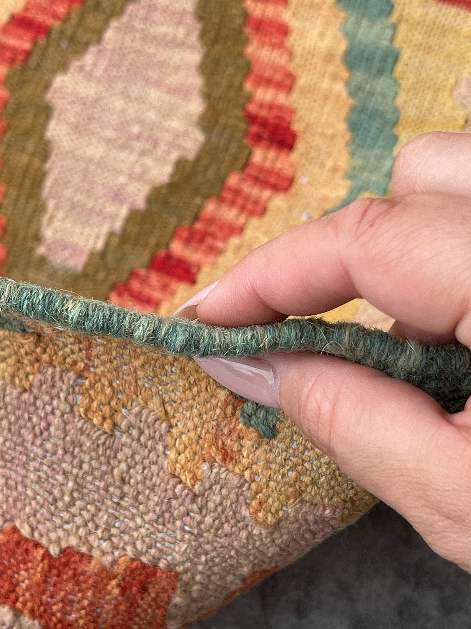 5x7 (150x215) Handmade Afghan Kilim Rug |Burnt Orange Moss Green Turquoise Salmon Pink| Flatweave Boho Tribal Turkish Moroccan Oriental Wool