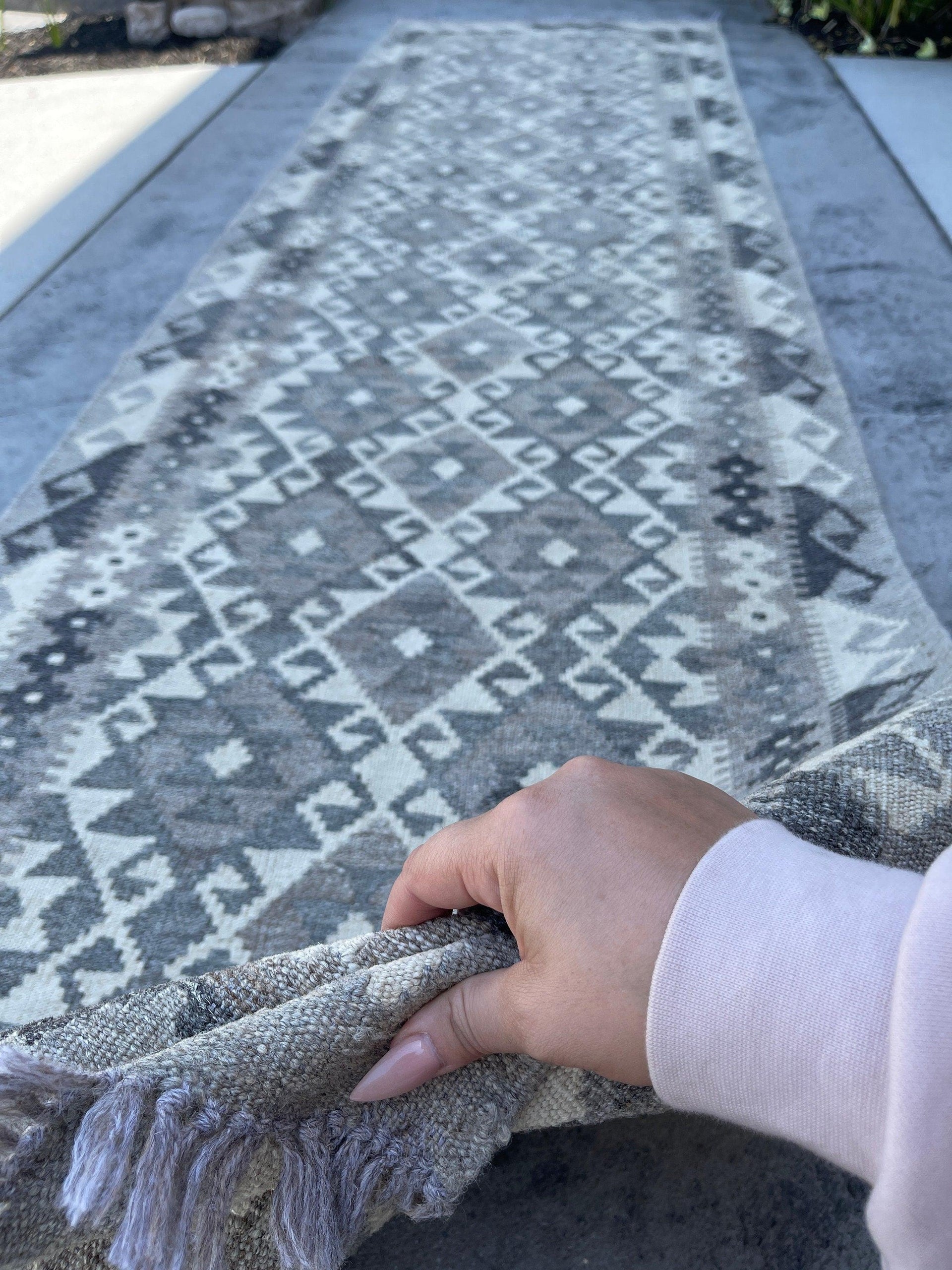 3x10 (90x305) Handmade Afghan Kilim Runner Rug | Light Grey Gray Ivory Cream | Flatweave Flat Weave Tribal Turkish Moroccan Oriental Wool