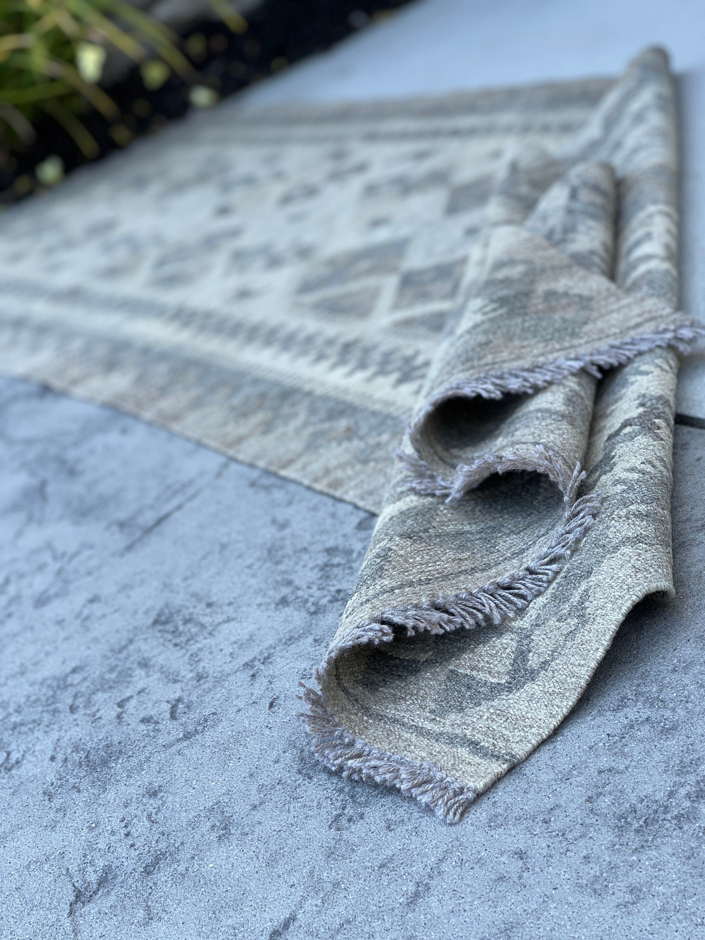 3x8 (90x245) Handmade Afghan Kilim Runner Rug | Light Grey Gray Beige Light Brown | Flatweave Flat Weave Tribal Turkish Moroccan Oriental