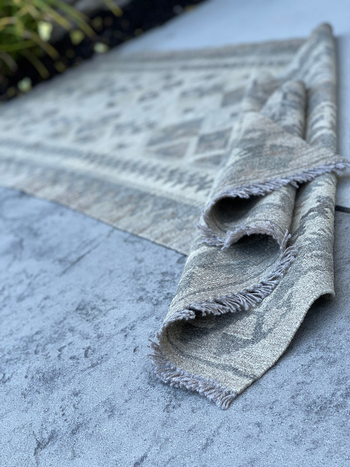 3x8 (90x245) Handmade Afghan Kilim Runner Rug | Light Grey Gray Beige Light Brown | Flatweave Flat Weave Tribal Turkish Moroccan Oriental