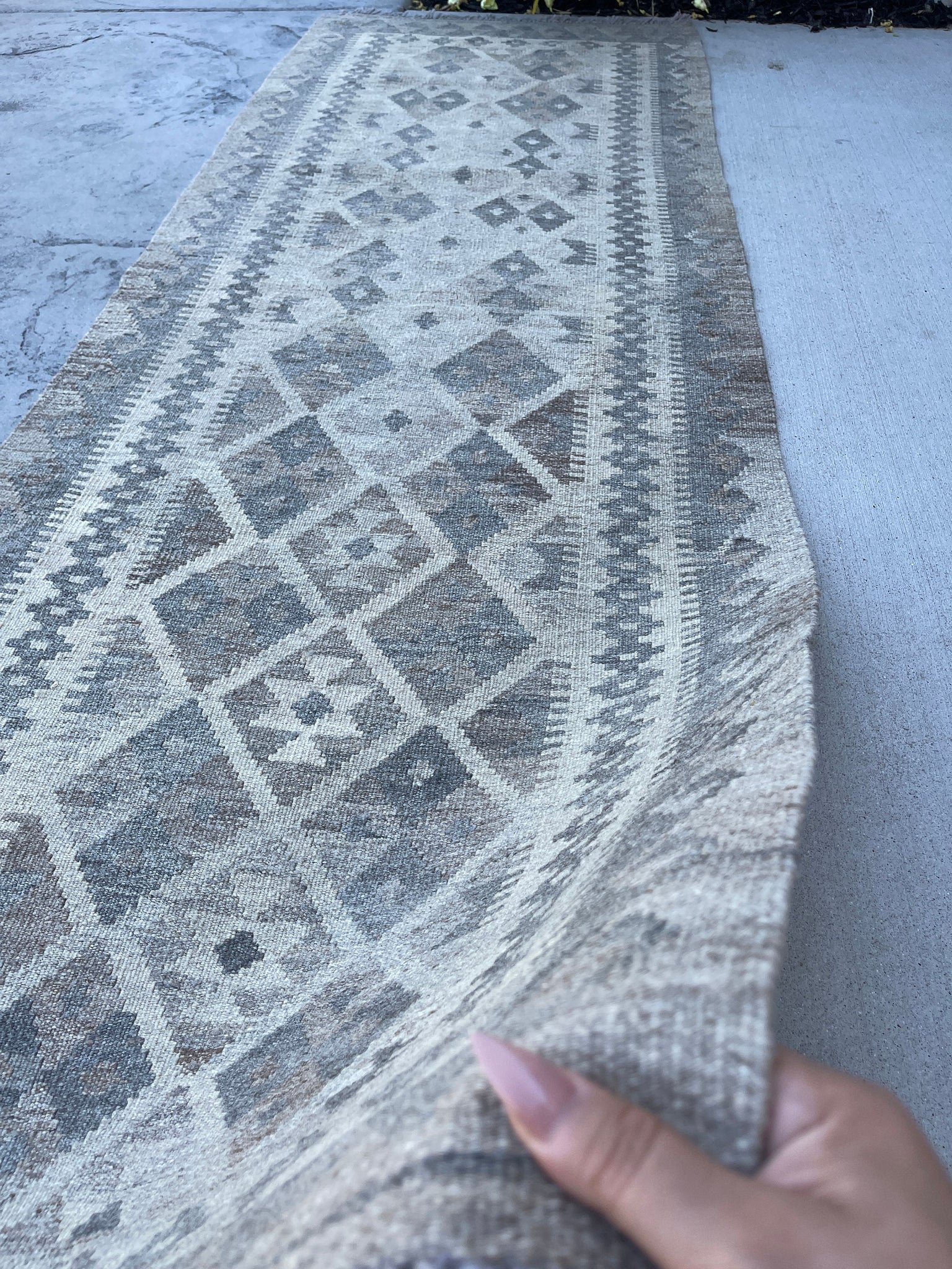 3x8 (90x245) Handmade Afghan Kilim Runner Rug | Light Grey Gray Beige Light Brown | Flatweave Flat Weave Tribal Turkish Moroccan Oriental