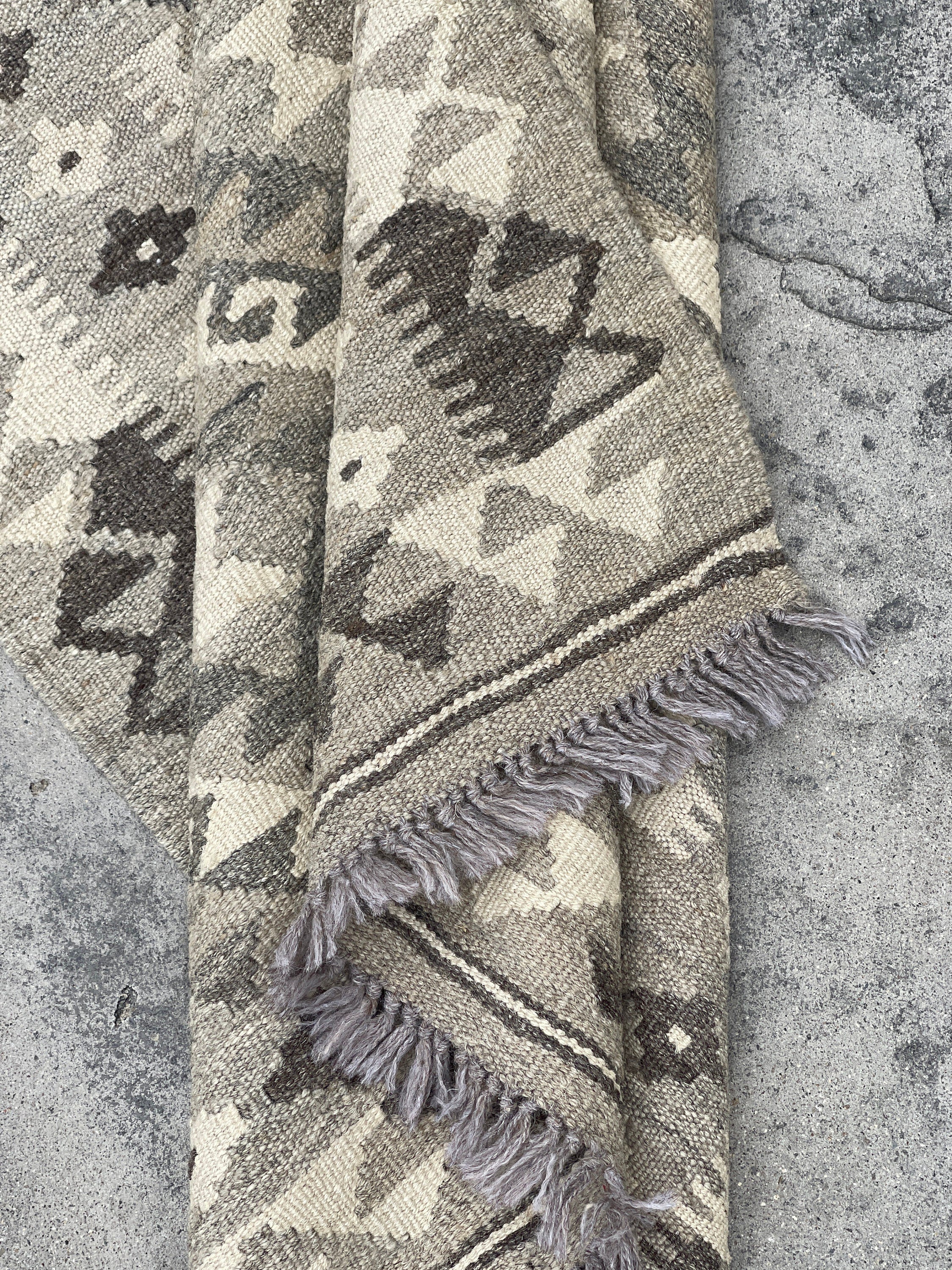 3x11 (90x335) Handmade Afghan Kilim Runner Rug | Light Grey Gray Ivory Cream | Flatweave Flat Weave Tribal Turkish Moroccan Oriental Wool