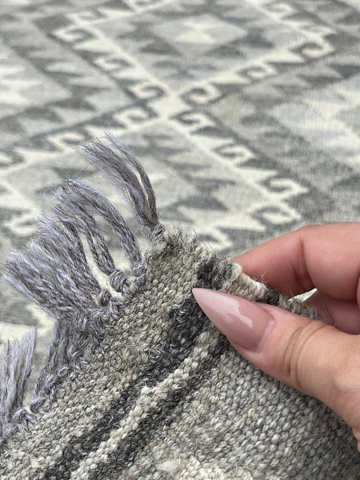 3x11 (90x335) Handmade Afghan Kilim Runner Rug | Light Grey Gray Ivory Cream | Flatweave Flat Weave Tribal Turkish Moroccan Oriental Wool
