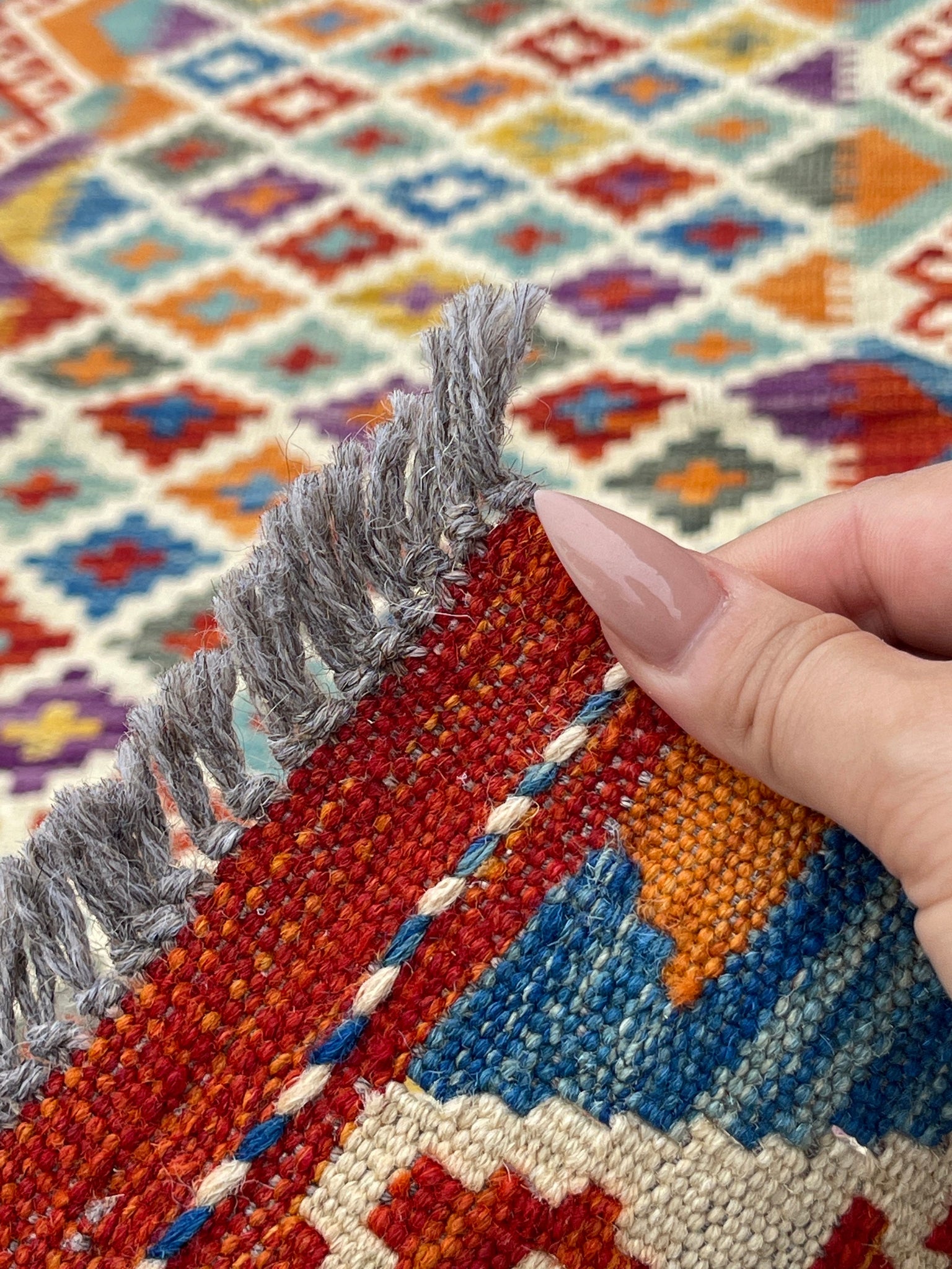 3x13 (90x395) Handmade Afghan Kilim Rug Runner | Ivory Cream Red Yellow Purple Orange Colorful | Flatweave Flat Weave Tribal Oriental Boho