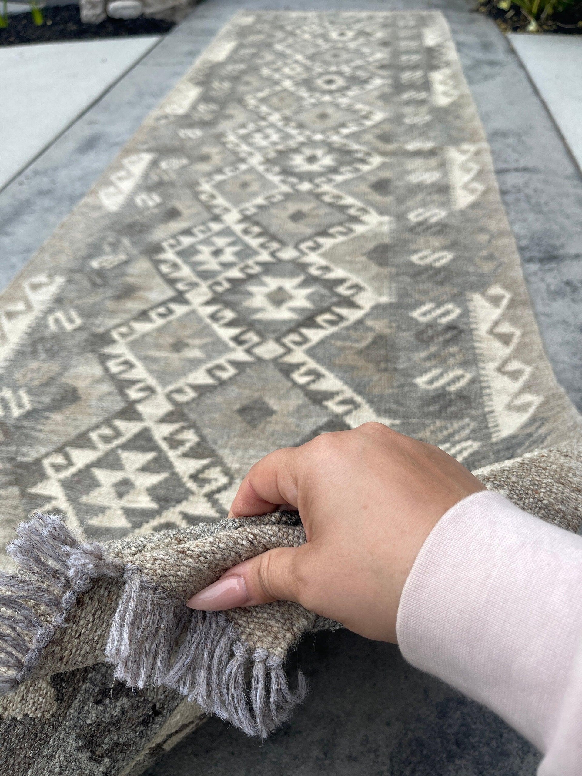 3x10 (90x305) Handmade Afghan Kilim Runner Rug | Light Grey Gray Ivory Cream Beige | Flatweave Flat Weave Tribal Turkish Moroccan Oriental
