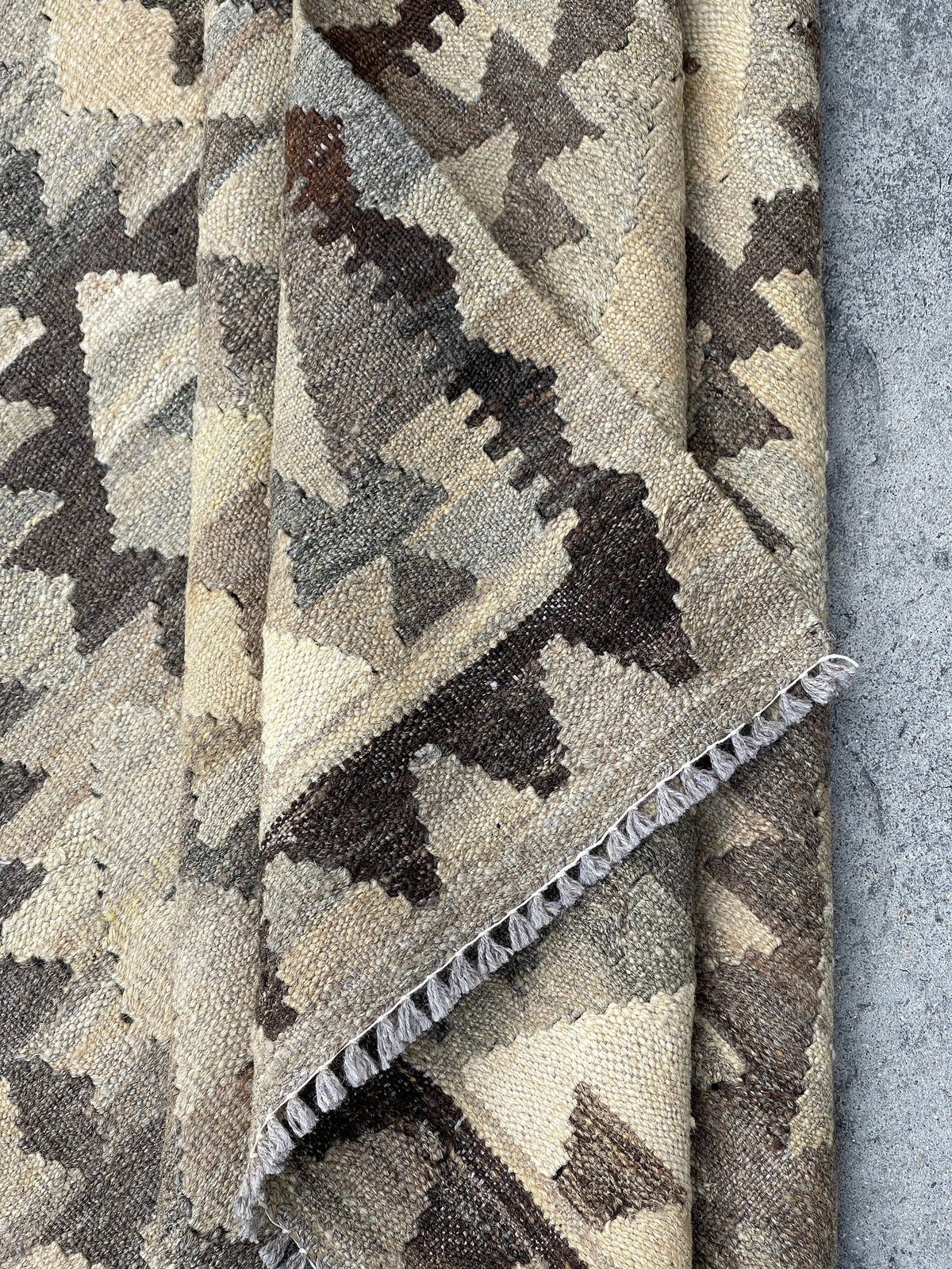 5x7 (150x200) Handmade Kilim Afghan Rug | Beige Grey Gray Dark Brown | Flatweave Tribal Nomadic Turkish Moroccan Outdoor Wool Persian
