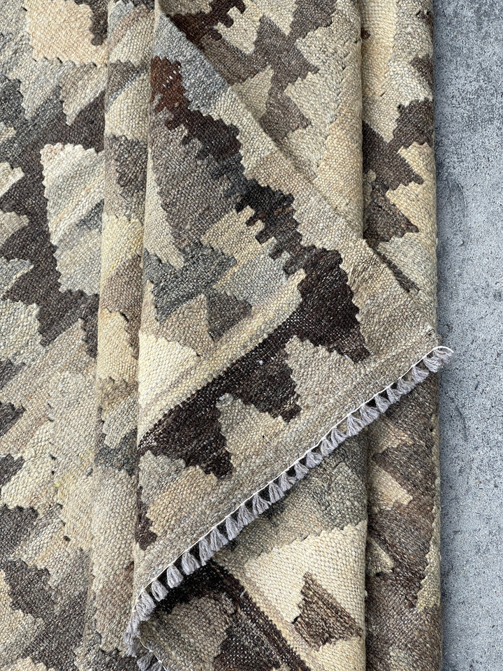 5x7 (150x200) Handmade Kilim Afghan Rug | Beige Grey Gray Dark Brown | Flatweave Tribal Nomadic Turkish Moroccan Outdoor Wool Persian