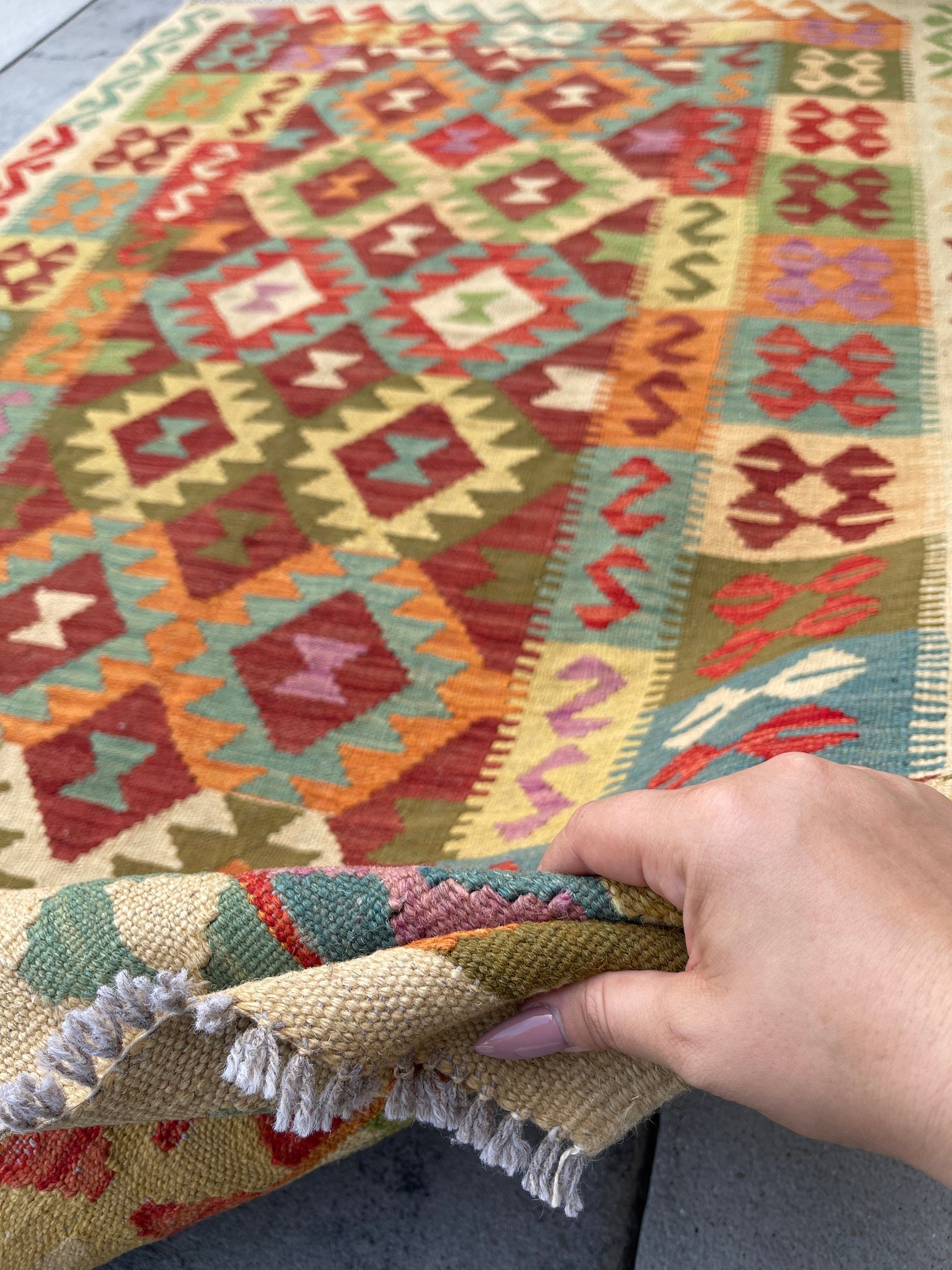 4x6 (120x180) Handmade Afghan Kilim Rug | Beige Brick Red Orange Turquoise Colorful | Flatweave Tribal Turkish Moroccan Oriental Boho Wool