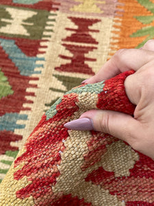 5x7 (150x215) Handmade Afghan Kilim Rug | Red Beige Orange Green Blue Salmon Pink | Flatweave Boho Tribal Turkish Moroccan Oriental Wool