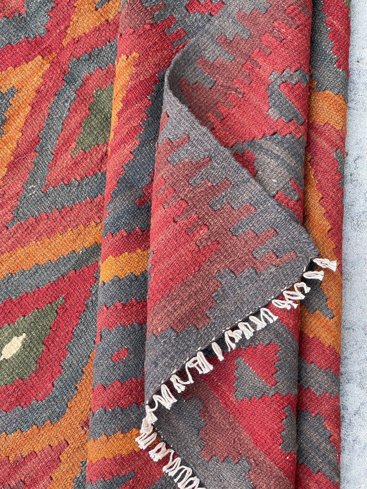 5x8 (150x245) Handmade Afghan Kilim Rug | Red Indigo Orange Pine Green Brown | Hand Knotted Tribal Nomadic Turkish Moroccan Kilim Wool