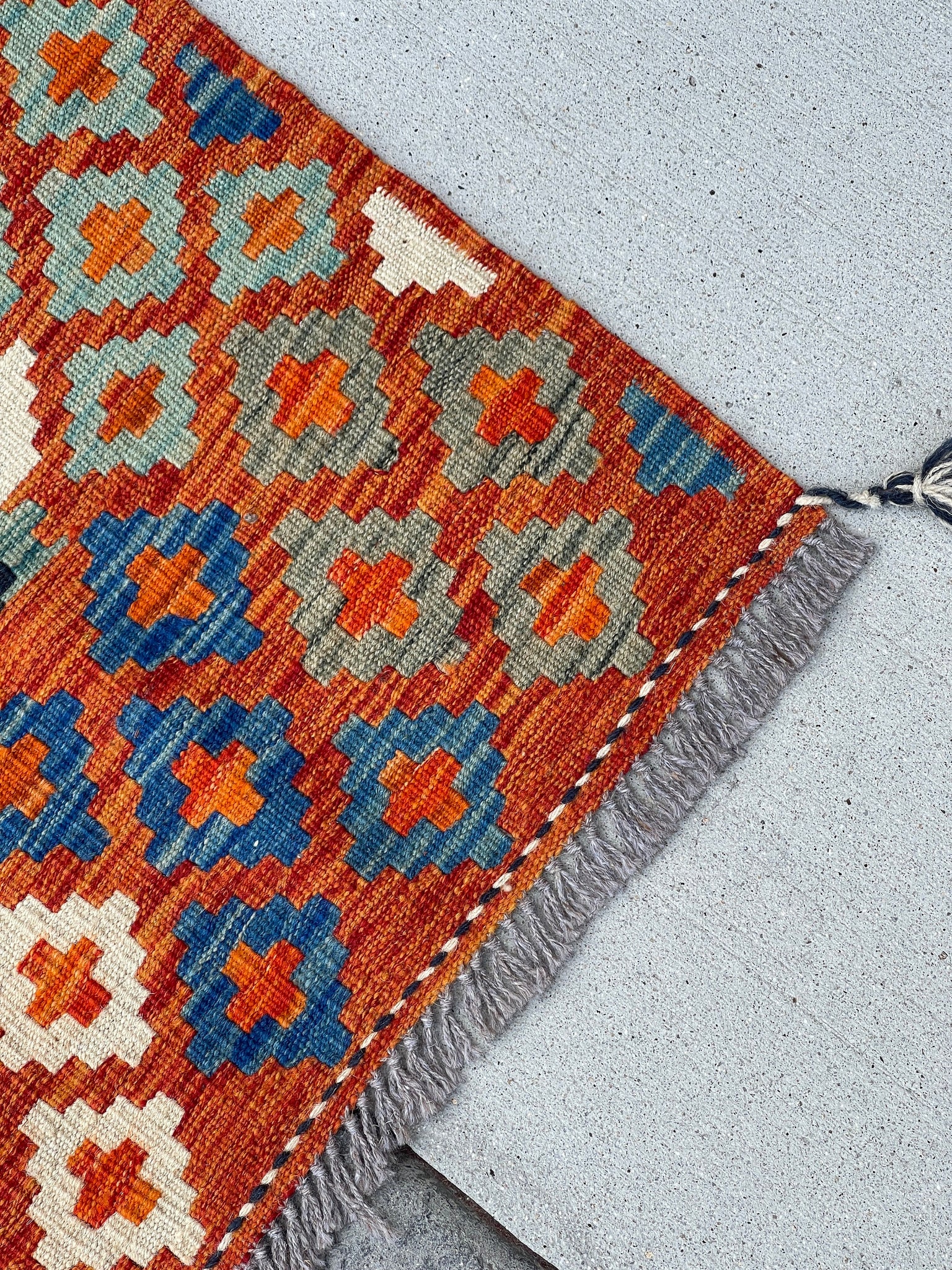 3x5 (90x150) Handmade Kilim Afghan Rug | Orange Turquoise Blue Black Grey Gray | Flatweave Tribal Nomadic Turkish Moroccan Outdoor
