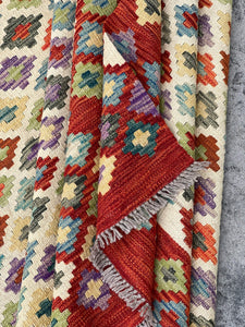 7x10 (215x305) Handmade Afghan Kilim Flatweave Rug | Ivory Burnt Orange Green Sage Purple | Boho Tribal Moroccan Outdoor Wool Knotted Woven