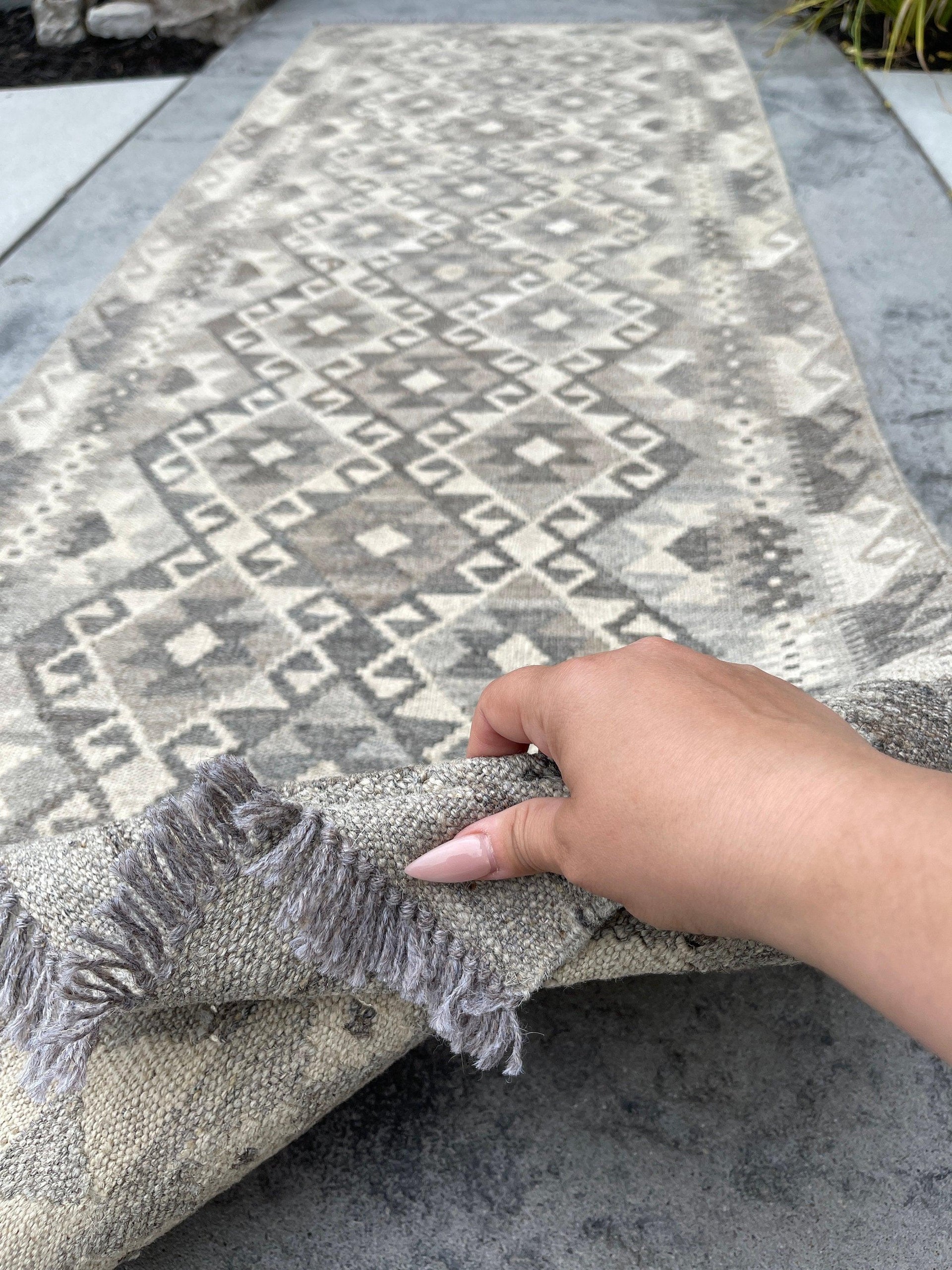 3x8 (90x245) Handmade Afghan Kilim Runner Rug | Light Grey Gray Ivory Cream | Flatweave Flat Weave Tribal Turkish Moroccan Oriental Wool