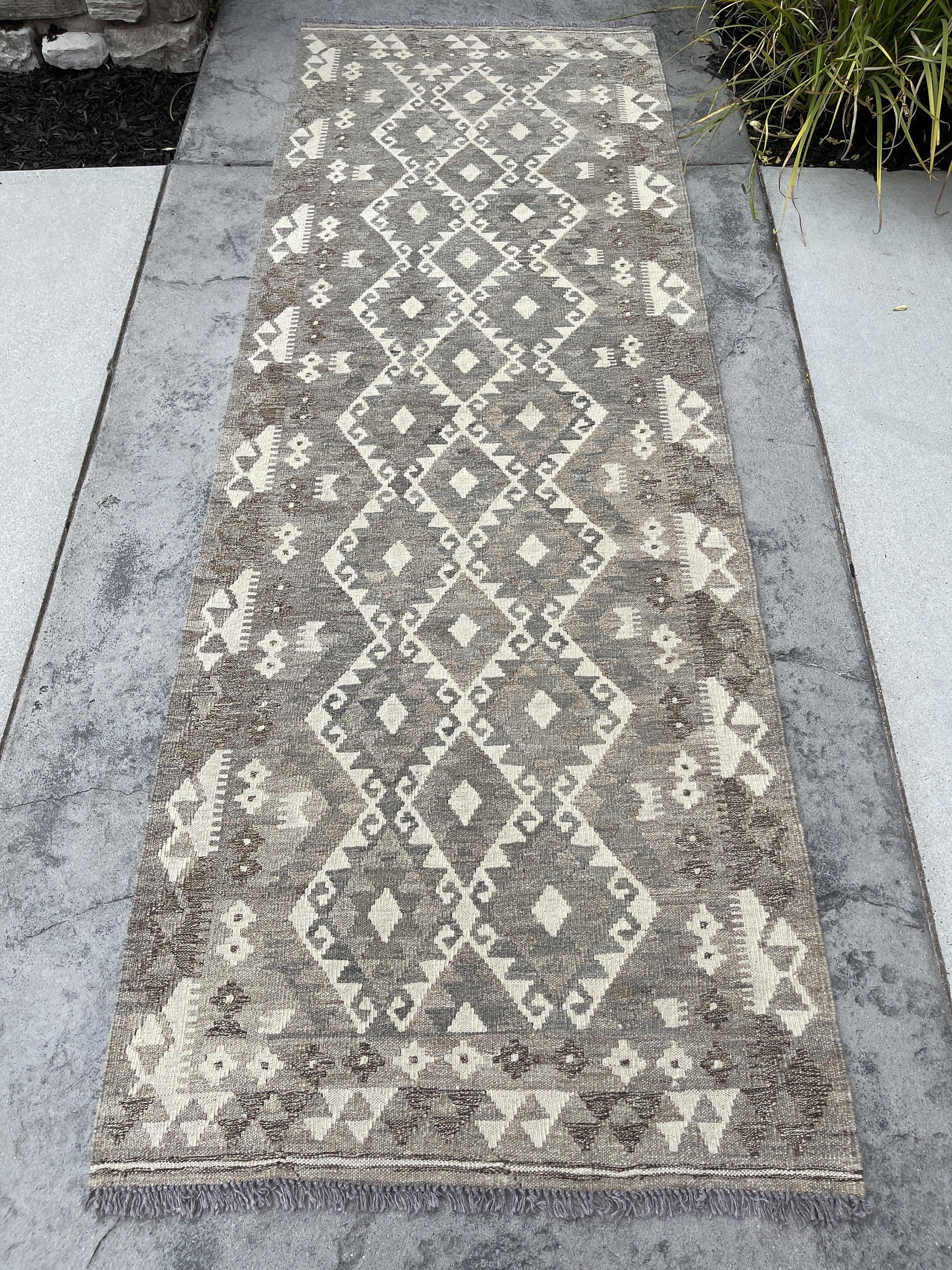 3x8 (90x245) Handmade Afghan Kilim Runner Rug | Light Grey Gray Ivory Cream | Flatweave Flat Weave Tribal Turkish Moroccan Oriental Wool