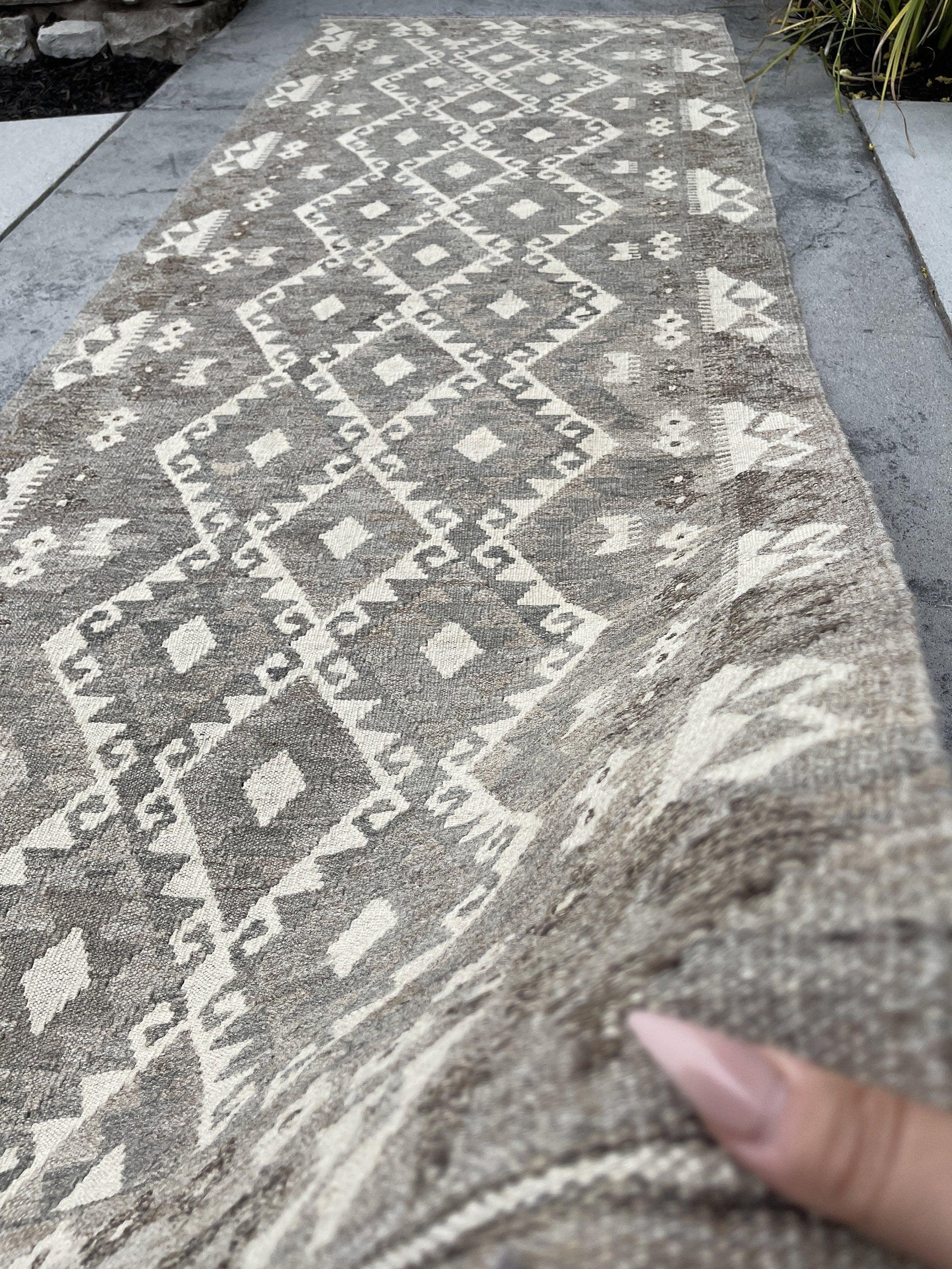 3x8 (90x245) Handmade Afghan Kilim Runner Rug | Light Grey Gray Ivory Cream | Flatweave Flat Weave Tribal Turkish Moroccan Oriental Wool