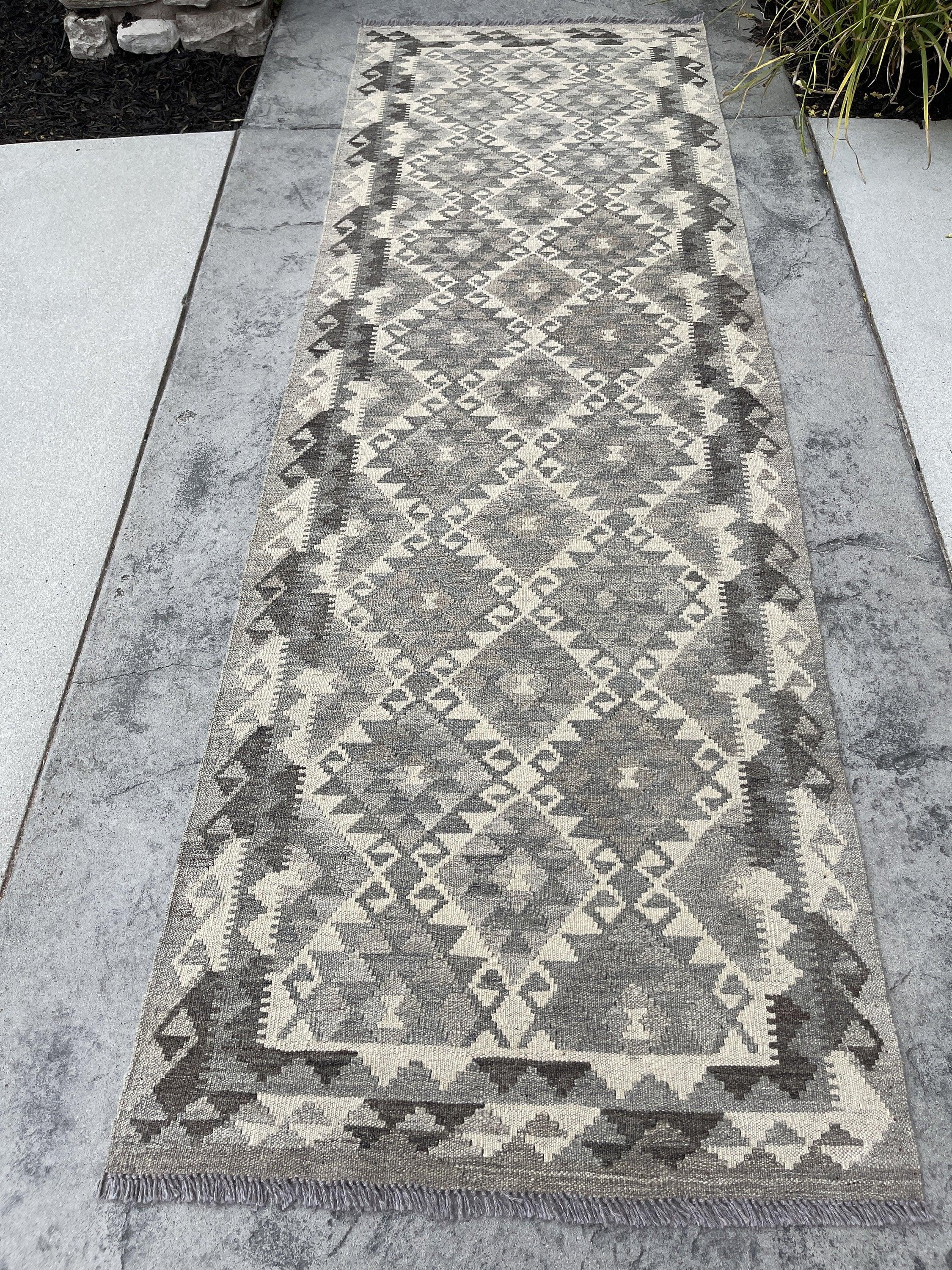 3x8 (90x245) Handmade Afghan Kilim Runner Rug | Light Grey Gray Ivory Cream | Flatweave Flat Weave Tribal Turkish Moroccan Oriental Wool