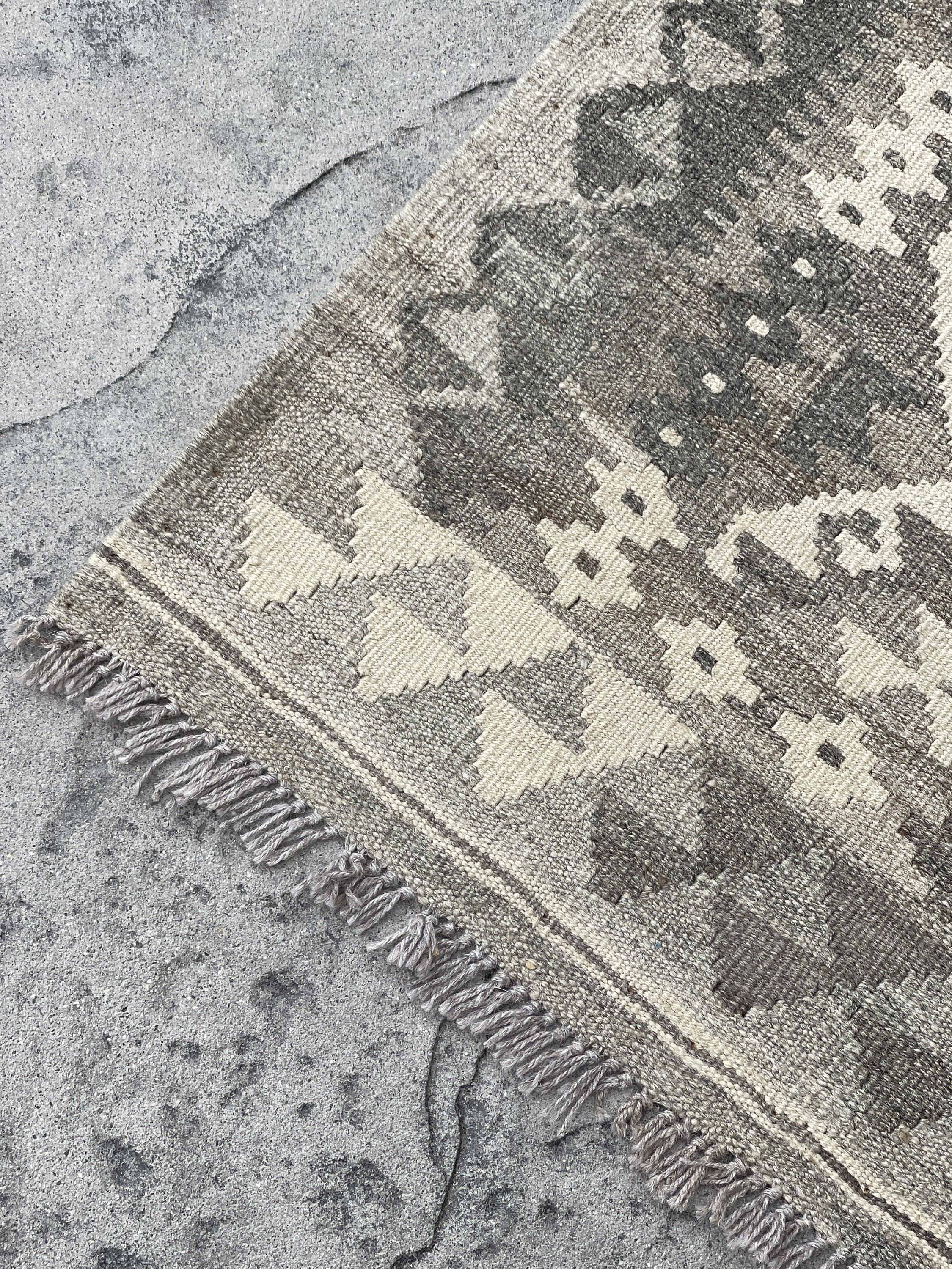 3x9 (90x275) Handmade Afghan Kilim Runner Rug | Light Grey Gray Ivory Cream | Flatweave Flat Weave Tribal Turkish Moroccan Oriental Wool