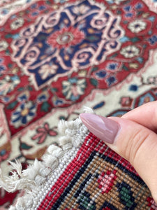 4x7 (125x200) Vintage Handmade Turkish Rug | Red Salmon Pink Beige Sky Blue Green | Flatweave Persian Tribal Turkish Moroccan Oriental Boho