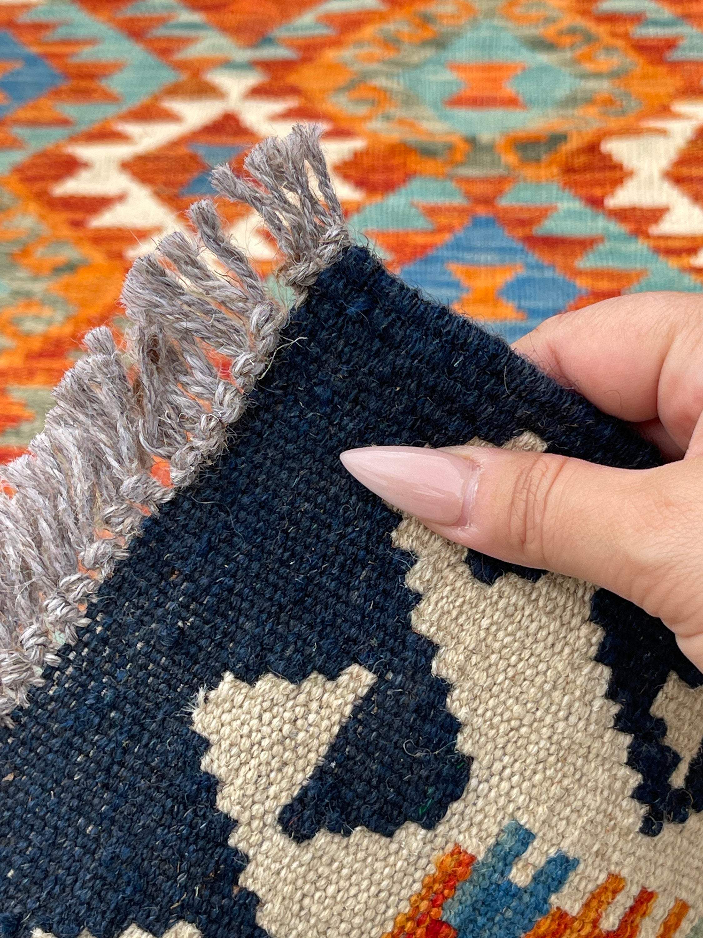 3x13 (90x395) Handmade Afghan Kilim Rug Runner | Midnight Blue Ivory Burnt Orange Turquoise | Flatweave Flat Weave Tribal Oriental Boho Wool