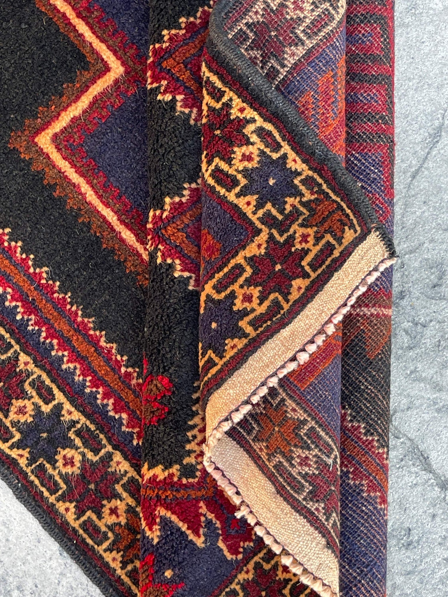 3x5 (90x150) Handmade Afghan Kilim Rug | Red Navy Blue Gold Black | Flatweave Boho Tribal Turkish Moroccan Oriental Wool Outdoor