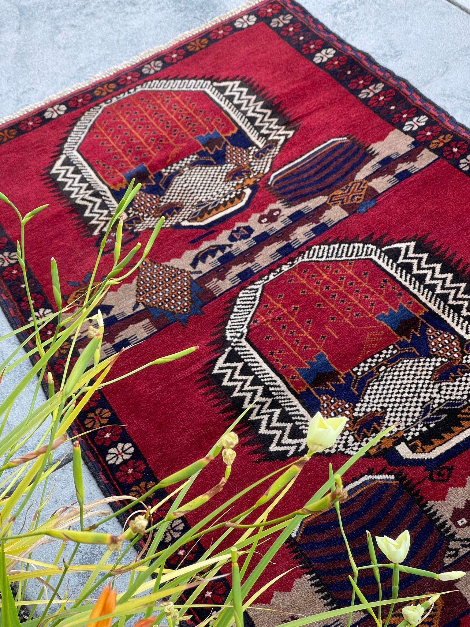 3x5 (90x150) Handmade Vintage Afghan Rug | Nomadic Baluch | Red Blue Orange  Ivory Beige Black | Boho Bohemian Tribal Turkish Moroccan Wool