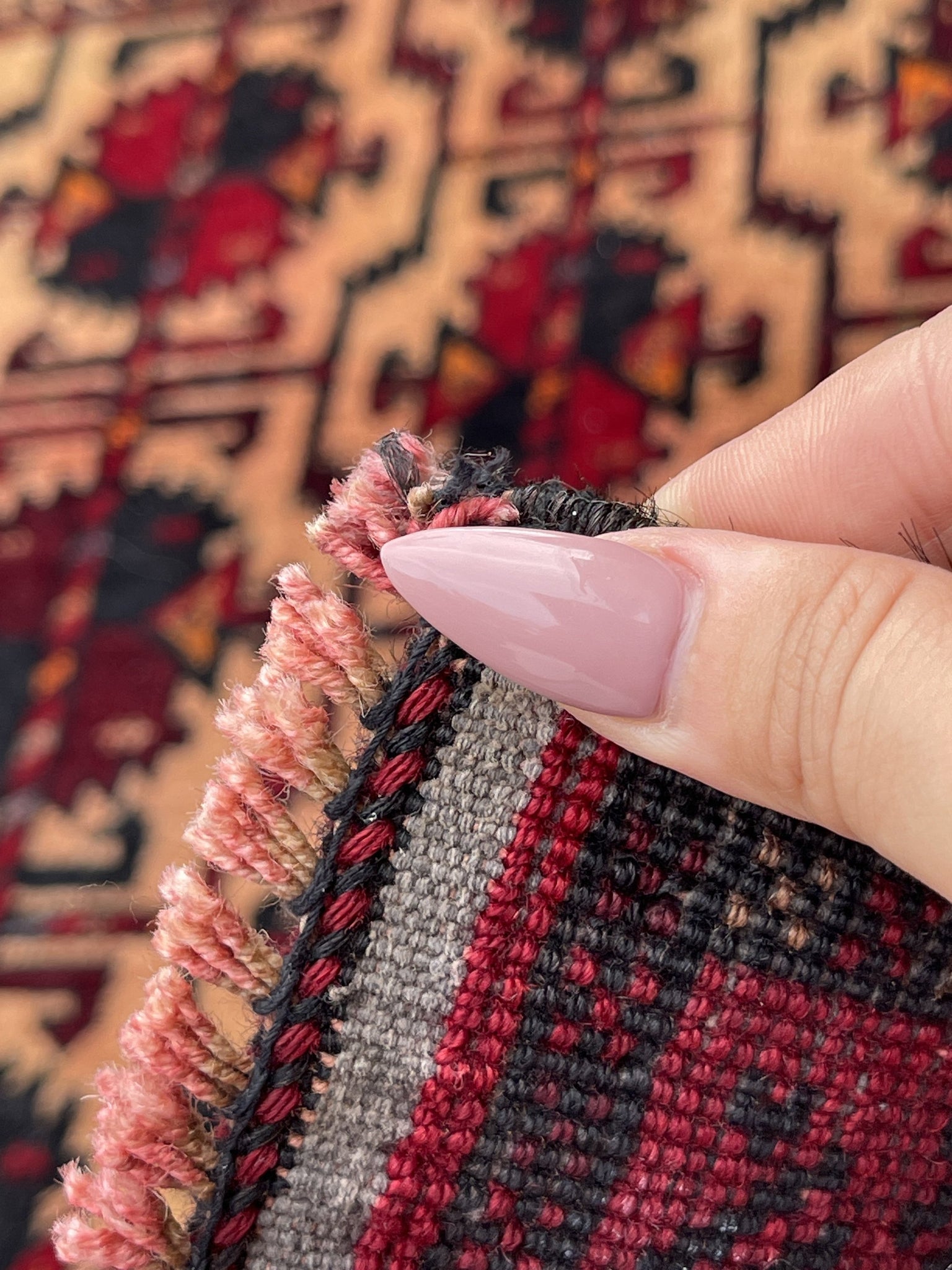 3x5 (90x150) Handmade Vintage Afghan Rug | Nomadic Baluch | Crimson Red Beige Black Orange | Boho Bohemian Tribal Turkish Moroccan Wool