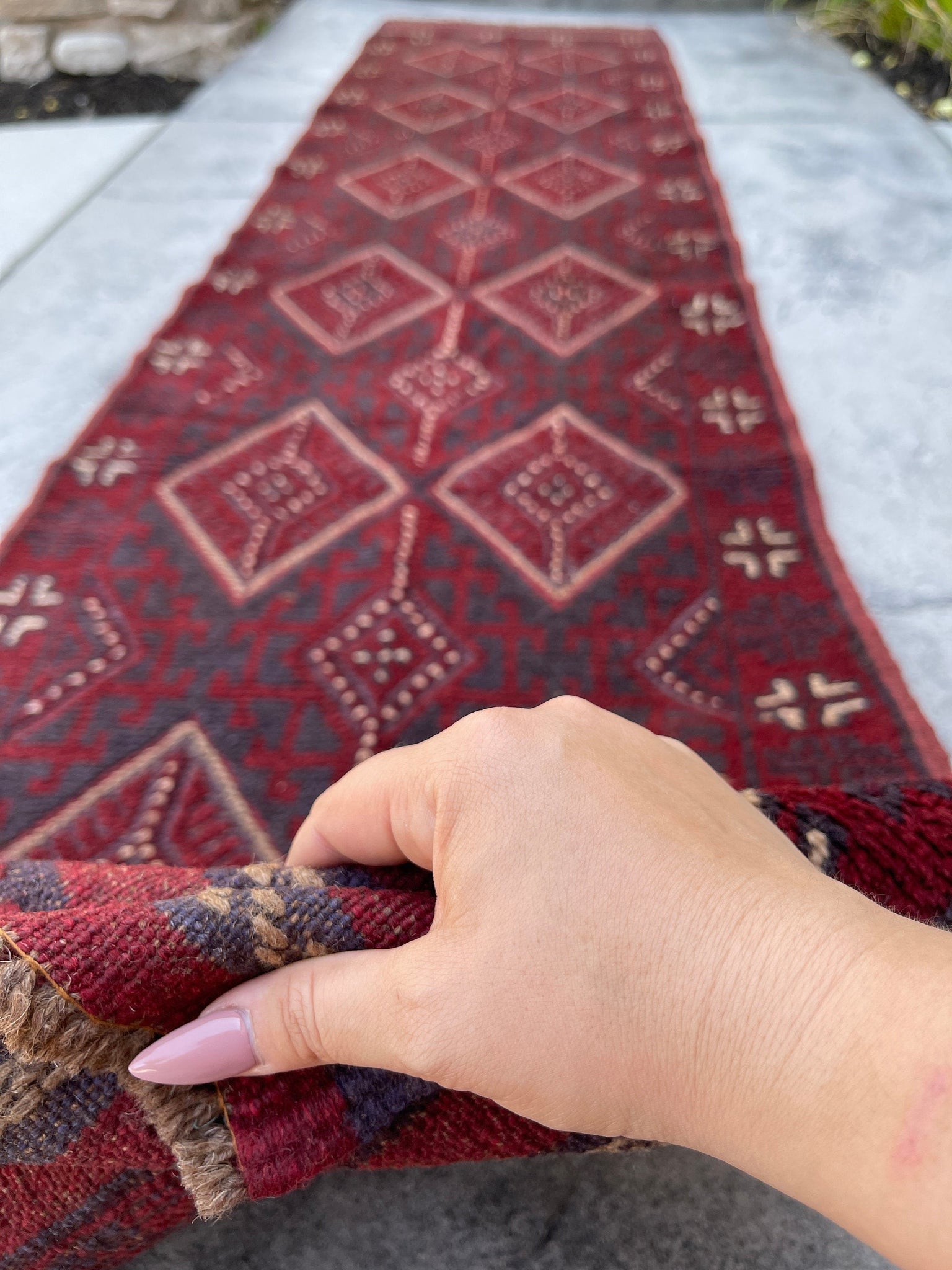 2x9 (60x275) Handmade Afghan Runner Rug | Wine Red Beige Indigo Purple | Flatweave Tribal Turkish Moroccan Oriental Wool Hand Knotted