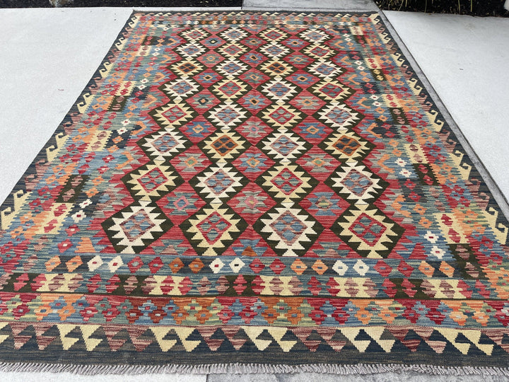 7x10 (215x305) Handmade Afghan Kilim Flatweave Rug