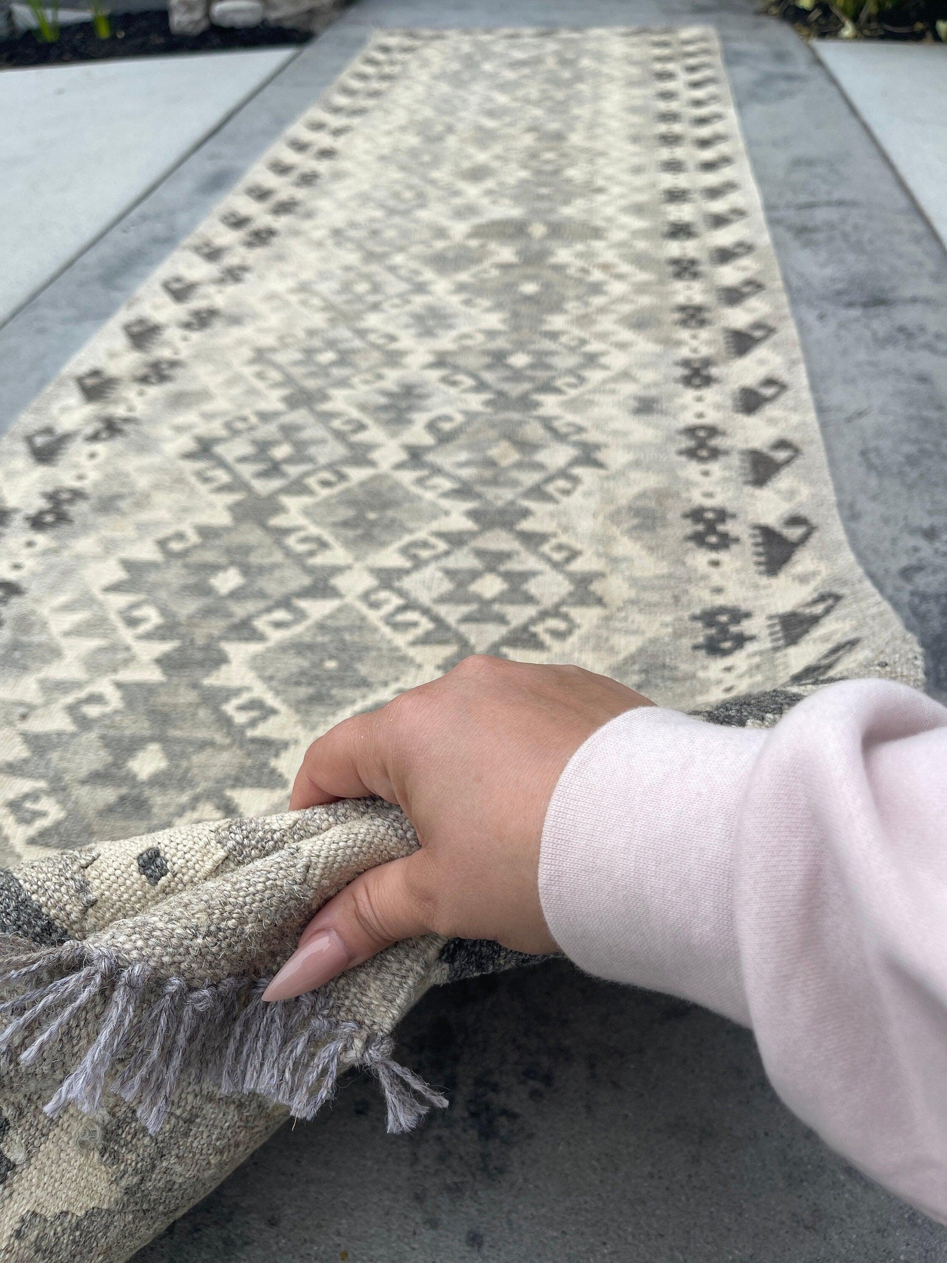 3x10 (90x305) Handmade Afghan Kilim Runner Rug | Light Grey Gray Ivory Cream | Flatweave Flat Weave Tribal Turkish Moroccan Oriental Wool