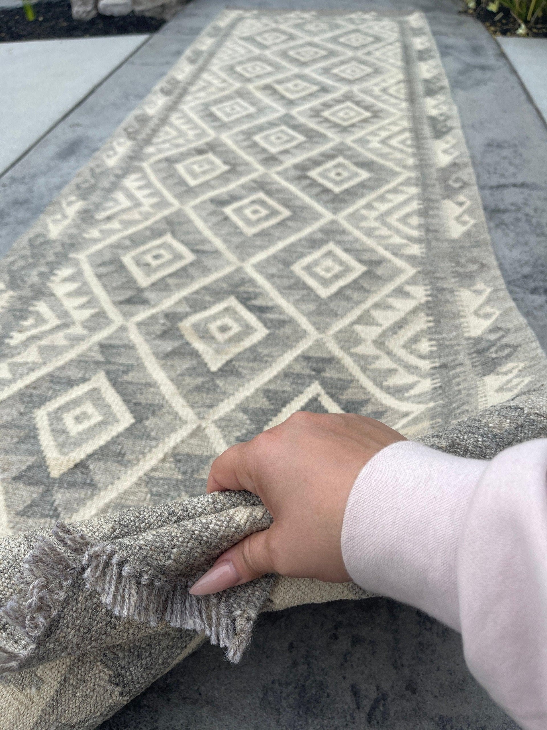 3x9 (90x275) Handmade Afghan Kilim Runner Rug | Light Grey Gray Ivory Cream | Flatweave Flat Weave Tribal Turkish Moroccan Oriental Wool