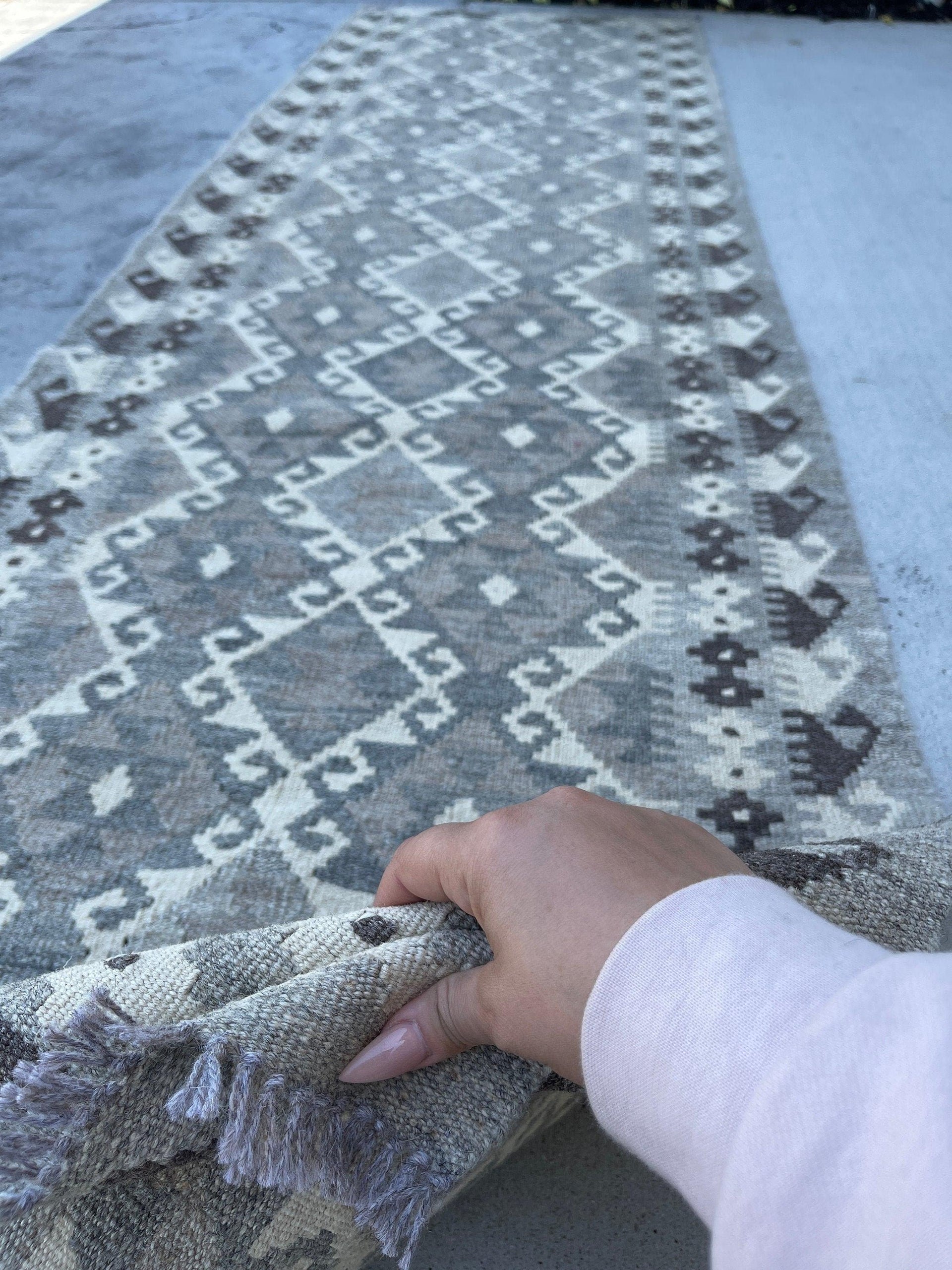 3x10 (90x305) Handmade Afghan Kilim Runner Rug | Light Grey Gray Ivory Cream | Flatweave Flat Weave Tribal Turkish Moroccan Oriental Wool