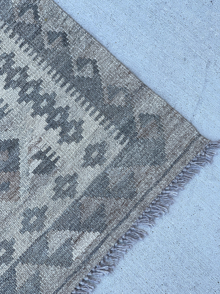 3x8 (90x245) Handmade Afghan Kilim Runner Rug | Light Grey Gray Beige Light Brown | Flatweave Flat Weave Tribal Turkish Moroccan Oriental