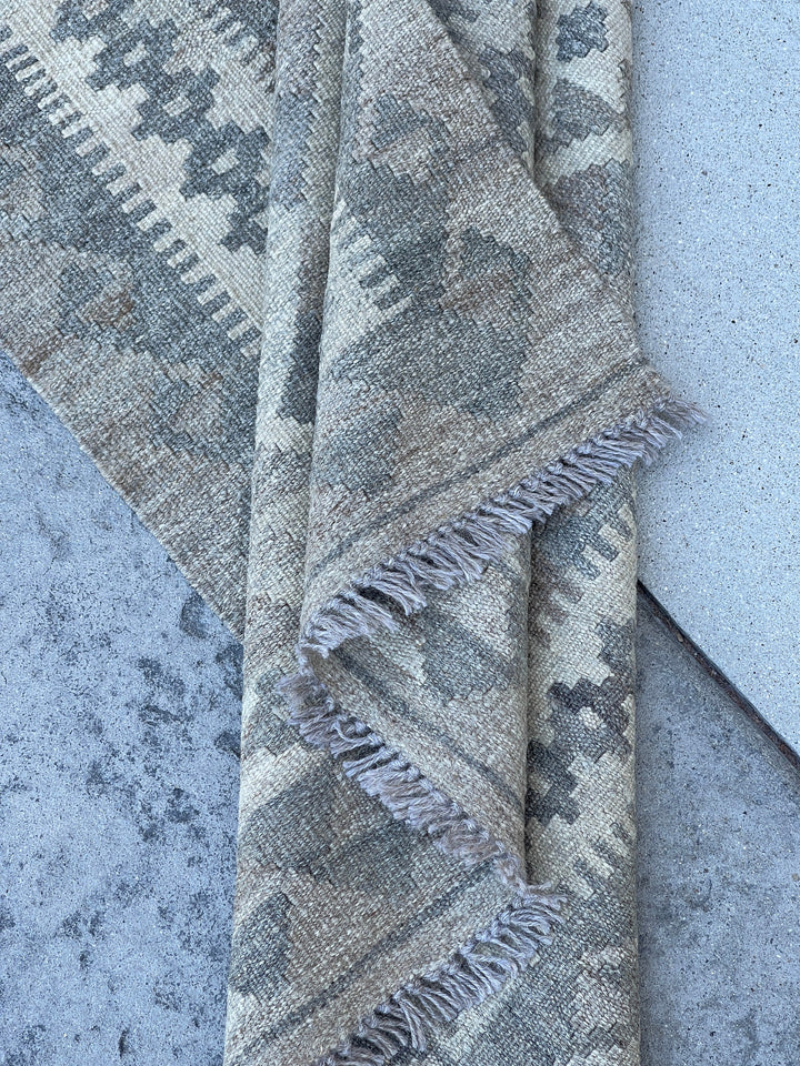 3x8 (90x245) Handmade Afghan Kilim Runner Rug | Light Grey Gray Beige Light Brown | Flatweave Flat Weave Tribal Turkish Moroccan Oriental