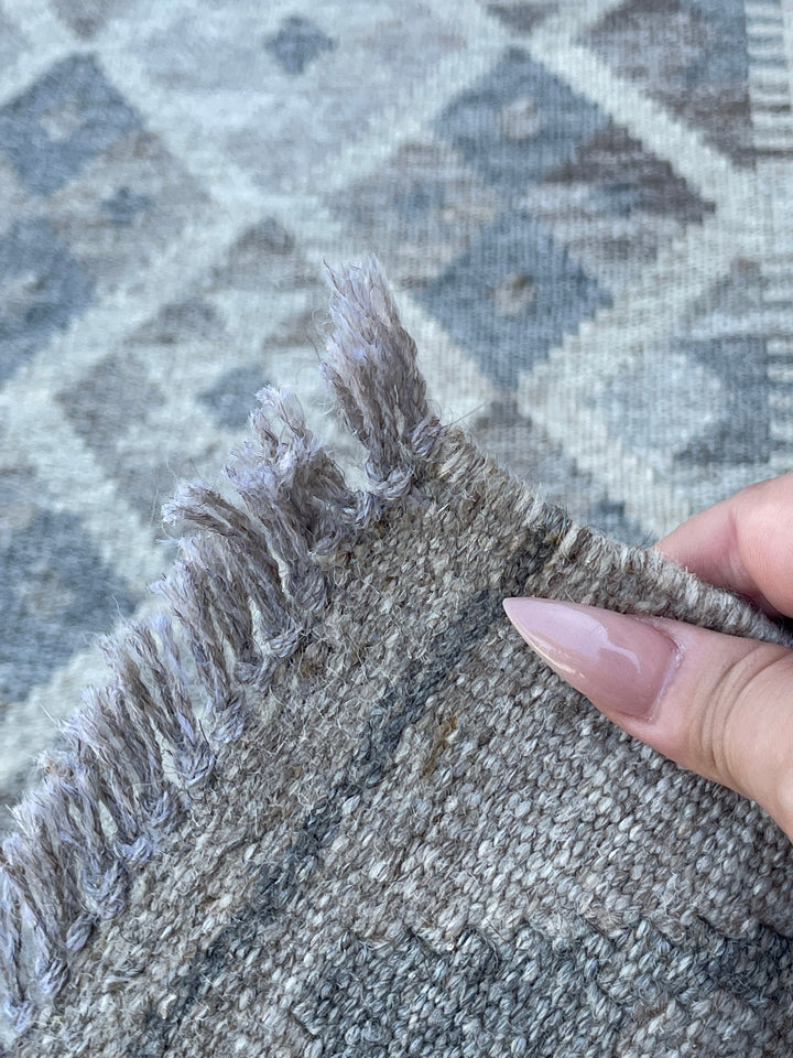 3x8 (90x245) Handmade Afghan Kilim Runner Rug | Light Grey Gray Beige Light Brown | Flatweave Flat Weave Tribal Turkish Moroccan Oriental