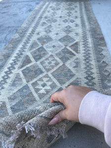 3x8 (90x245) Handmade Afghan Kilim Runner Rug | Light Grey Gray Beige Light Brown | Flatweave Flat Weave Tribal Turkish Moroccan Oriental