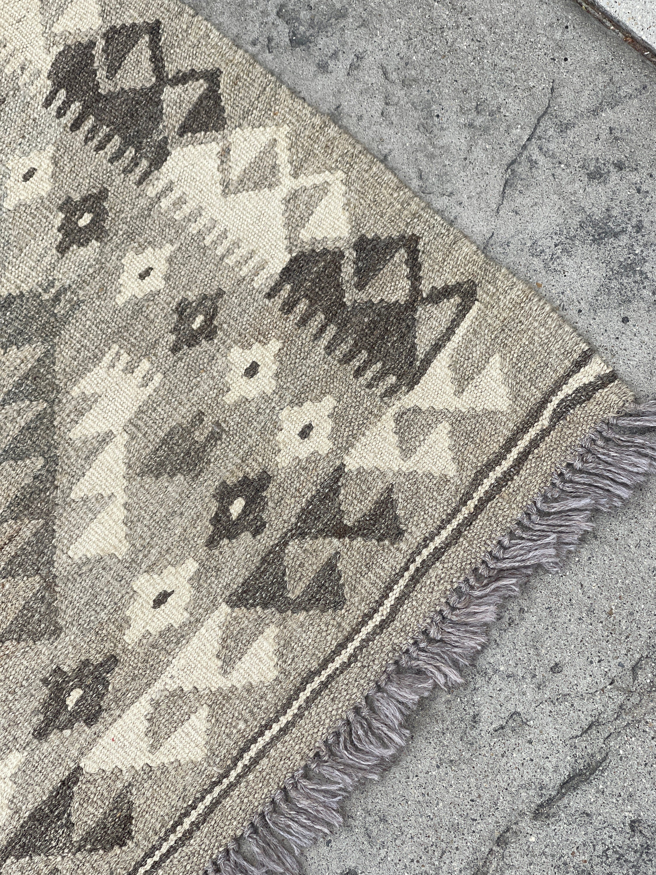3x11 (90x335) Handmade Afghan Kilim Runner Rug | Light Grey Gray Ivory Cream | Flatweave Flat Weave Tribal Turkish Moroccan Oriental Wool
