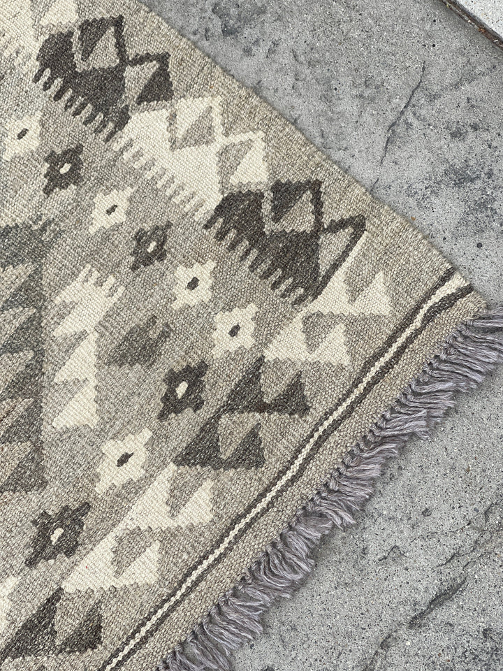3x11 (90x335) Handmade Afghan Kilim Runner Rug | Light Grey Gray Ivory Cream | Flatweave Flat Weave Tribal Turkish Moroccan Oriental Wool