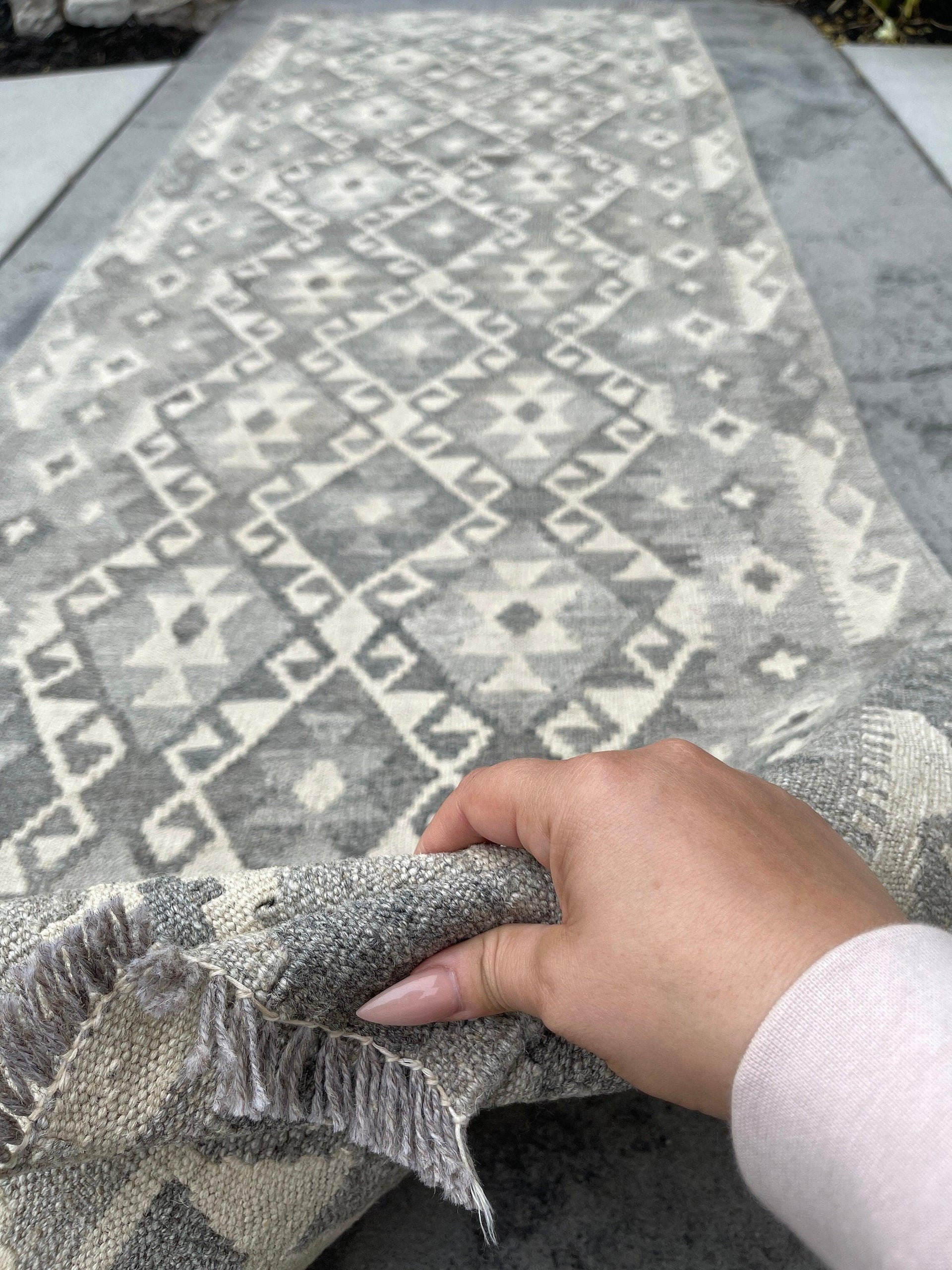 3x9 (90x275) Handmade Afghan Kilim Runner Rug | Light Grey Gray Ivory Cream | Flatweave Flat Weave Tribal Turkish Moroccan Oriental Wool