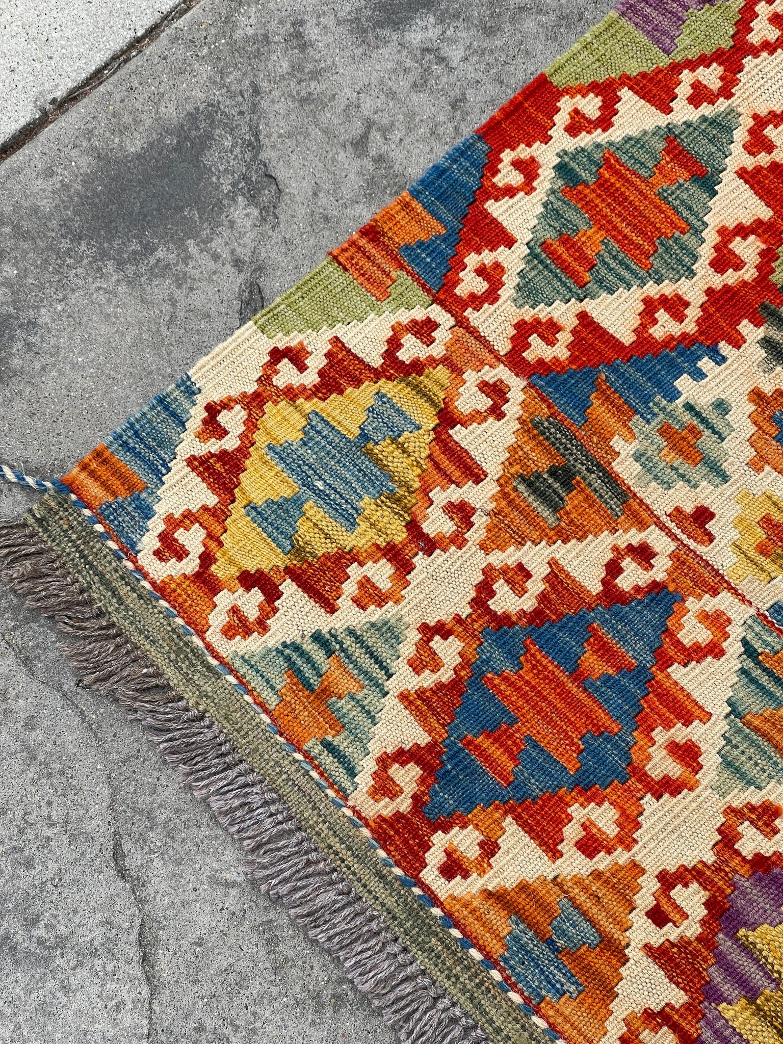 3x16 (90x490) Handmade Kilim Afghan Runner Rug | Burnt Orange Ivory Blue Green Purple Colorful | Flat Weave Flatweave Tribal Nomadic Turkish