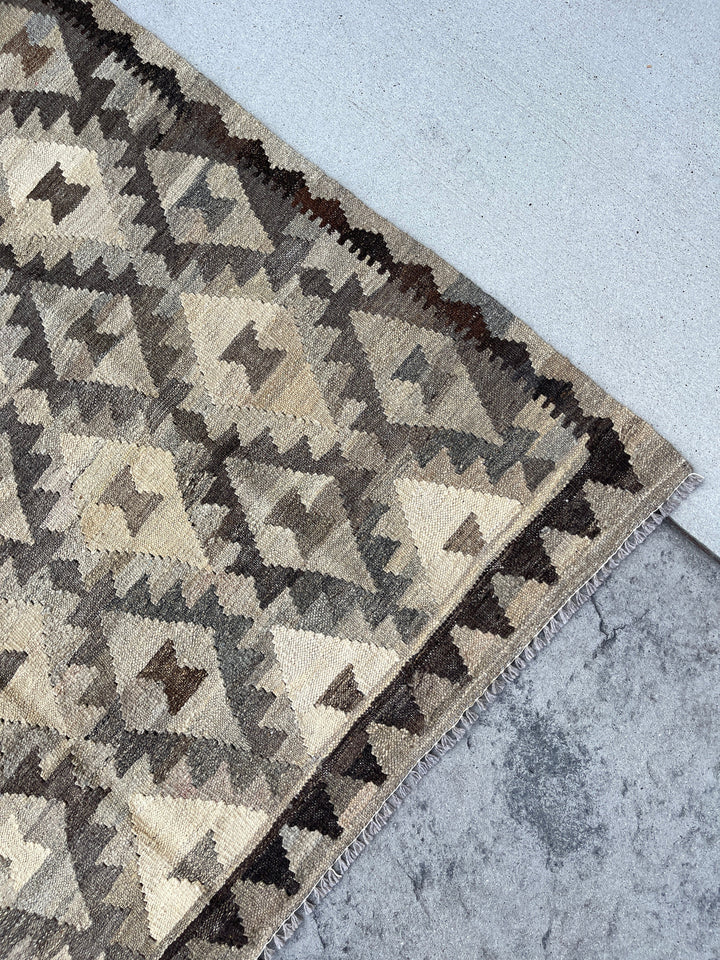 5x7 (150x200) Handmade Kilim Afghan Rug | Beige Grey Gray Dark Brown | Flatweave Tribal Nomadic Turkish Moroccan Outdoor Wool Persian