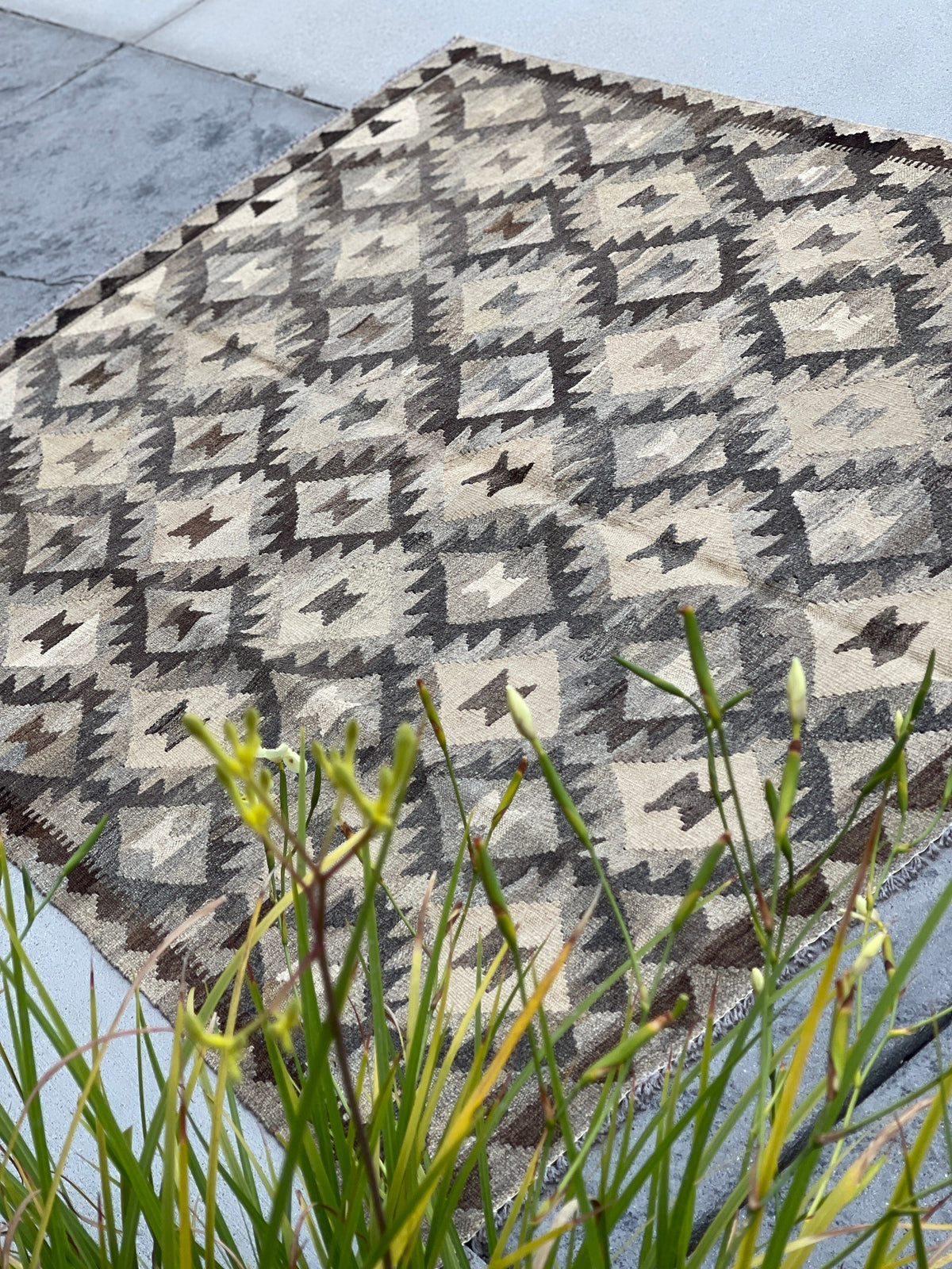 5x7 (150x200) Handmade Kilim Afghan Rug | Beige Grey Gray Dark Brown | Flatweave Tribal Nomadic Turkish Moroccan Outdoor Wool Persian