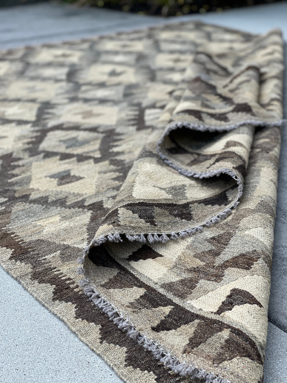 5x7 (150x200) Handmade Kilim Afghan Rug | Beige Grey Gray Dark Brown | Flatweave Tribal Nomadic Turkish Moroccan Outdoor Wool Persian