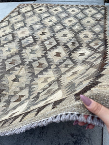 5x7 (150x200) Handmade Kilim Afghan Rug | Beige Grey Gray Dark Brown | Flatweave Tribal Nomadic Turkish Moroccan Outdoor Wool Persian