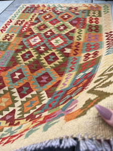 4x6 (120x180) Handmade Afghan Kilim Rug | Beige Brick Red Orange Turquoise Colorful | Flatweave Tribal Turkish Moroccan Oriental Boho Wool